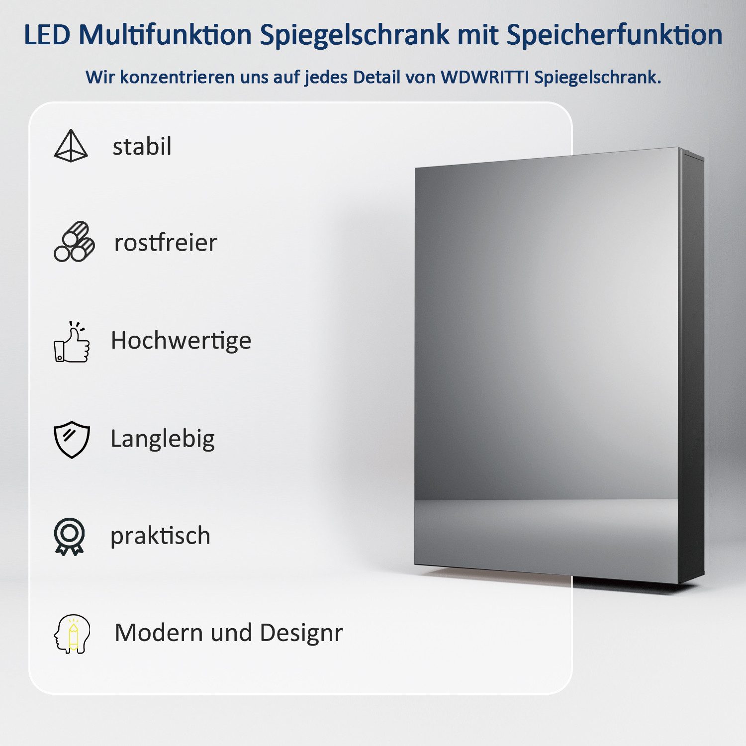 WDWRITTI Hängeschrank Schwarz matt Aluminium Badezimmerspiegelschrank mit ablage Eckig (Spiegelschrank mit Glasböden, Doppelseitiger Spiegel) Softclose-Scharnieren, vormontiert geliefert