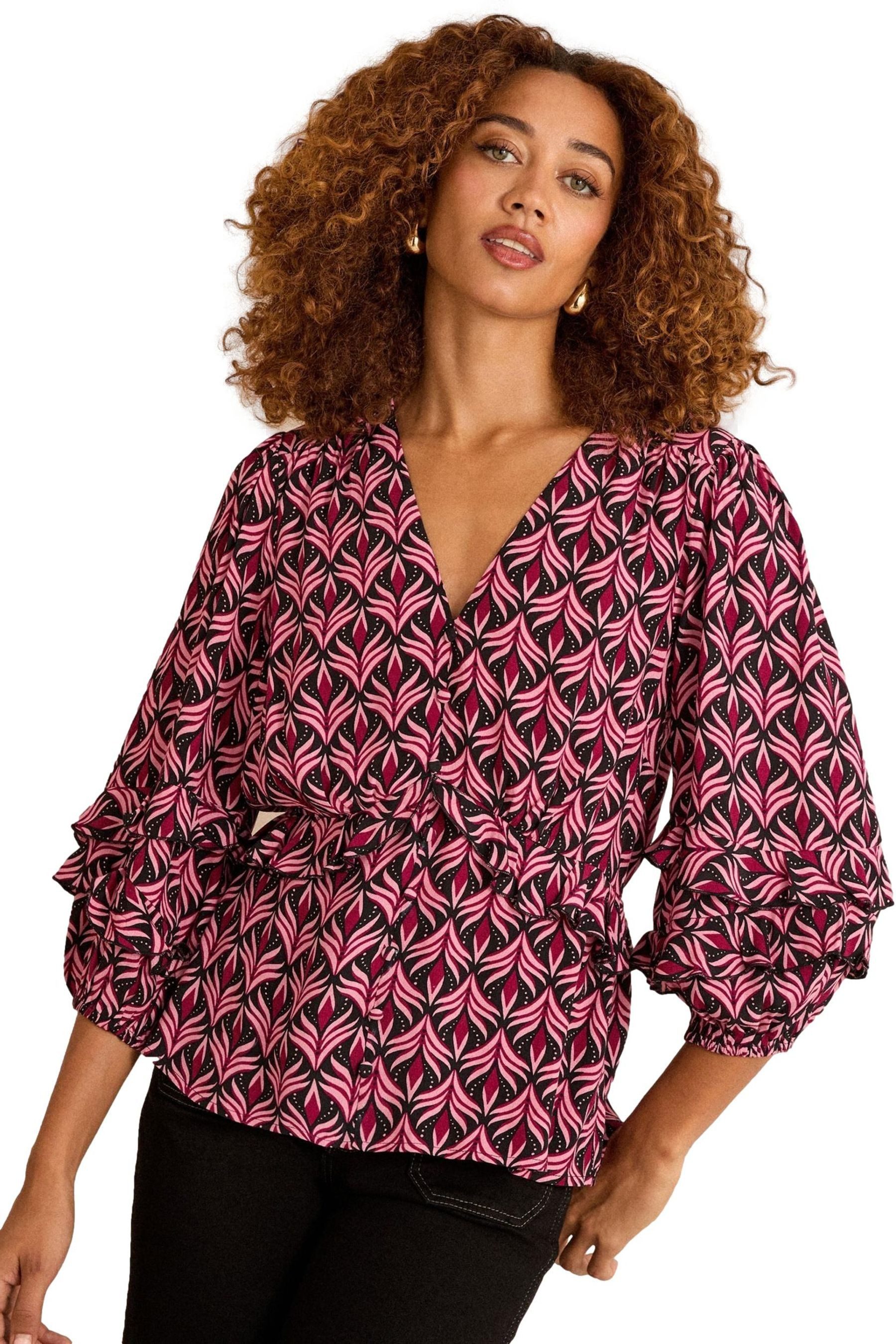 Langarmbluse Love & Roses Shirt mit V-Ausschnitt und 3/4-Ärmeln