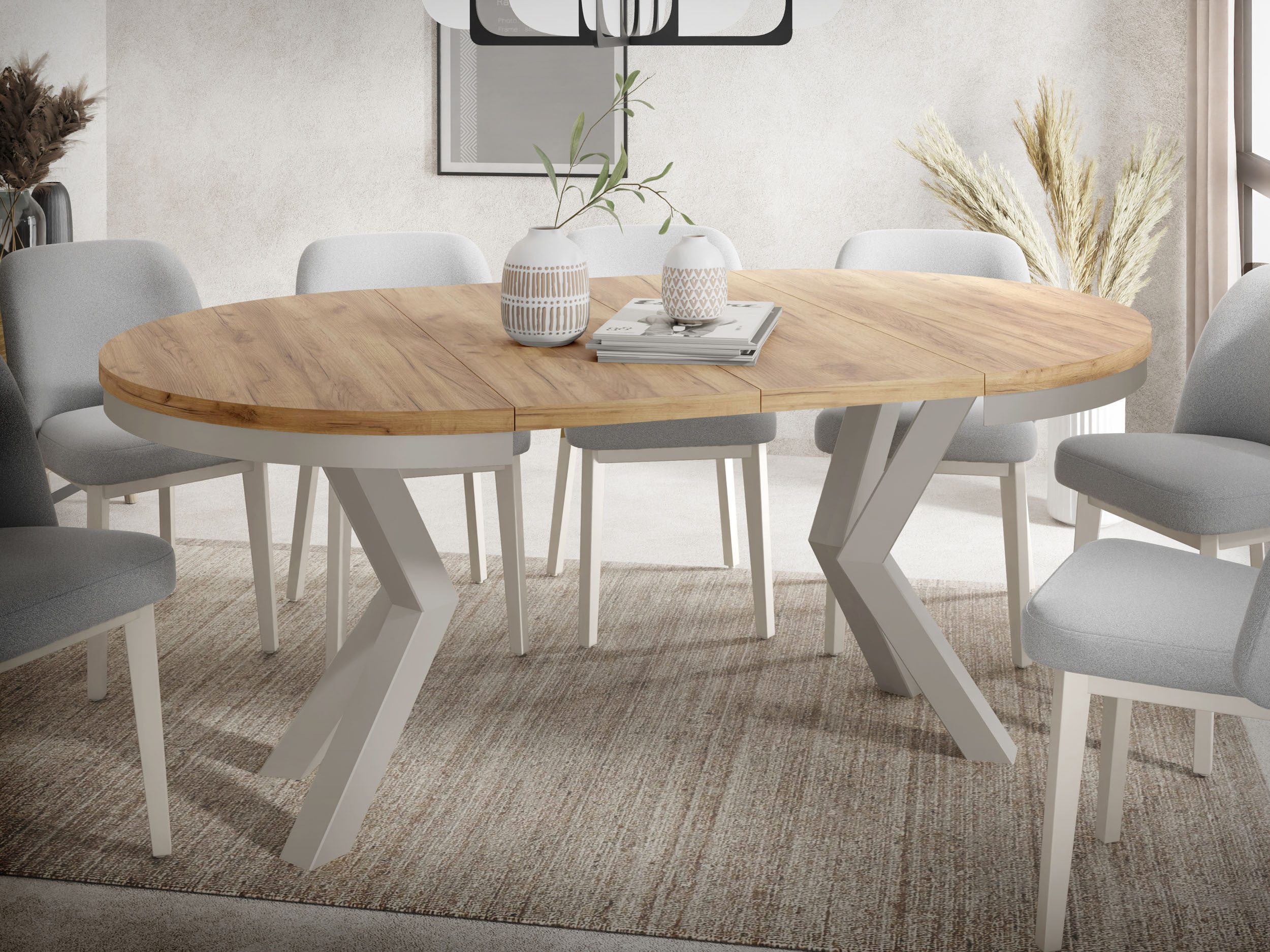 WFL GROUP Esstisch Clara Grau-Beige Loft rund ausziehbar mit Grau-Beige Metallbeinen (MADE IN EU, erhältlich in zwei Größen – 100/120 cm, ausziehbar auf 180/200 – Bild 5 von 5