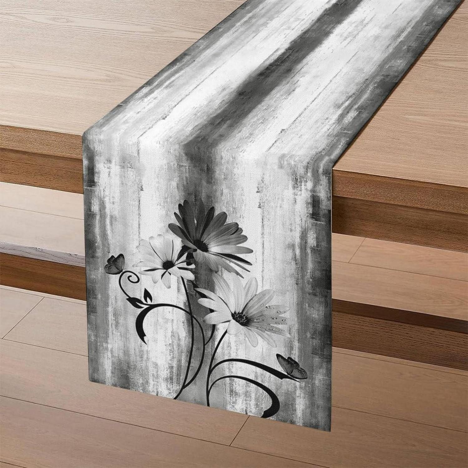 LuxusKollektion Tischläufer Tischläufer Dunkelgrau Blume 40x100cm Vintage Küche (1-tlg)