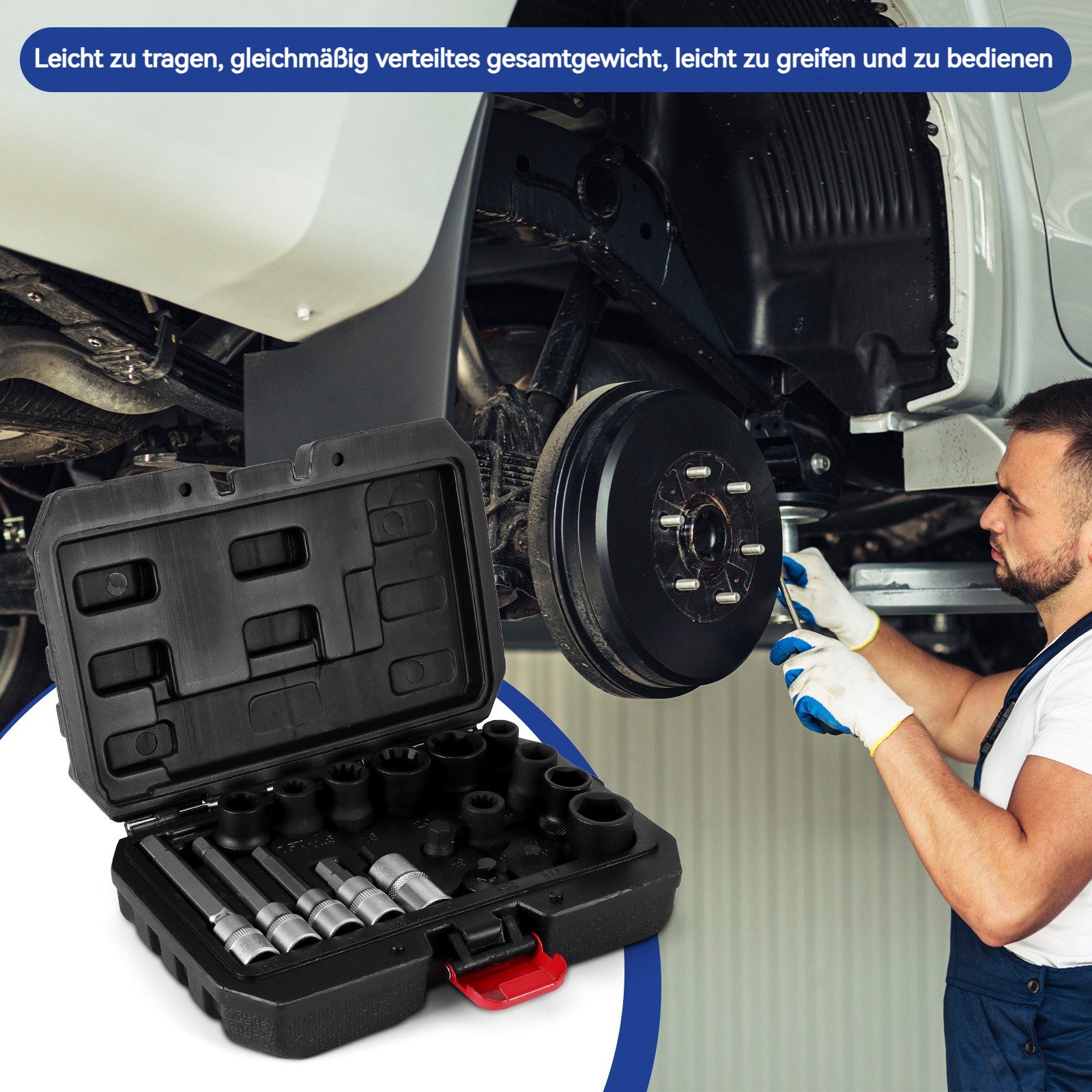 Thumbnail - BlingBin Werkzeugset Bremssattel-Steckschlüssel für die meisten gängigen Fahrzeuge, (1er Set, 18-tlg., 18pcs), Bremssatt...