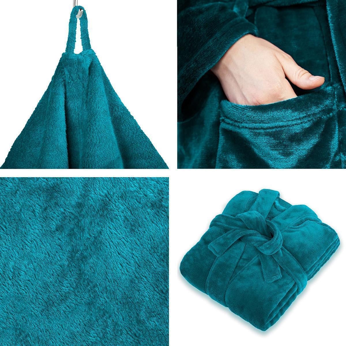 Gräfenstayn Unisex-Bademantel Damen Herren Kuschelfleece Bademantel Größe S-XXXL, warm & kuschelig, Waden bis Knöchellang, Fronttaschen, Gürtel, S-XXXL