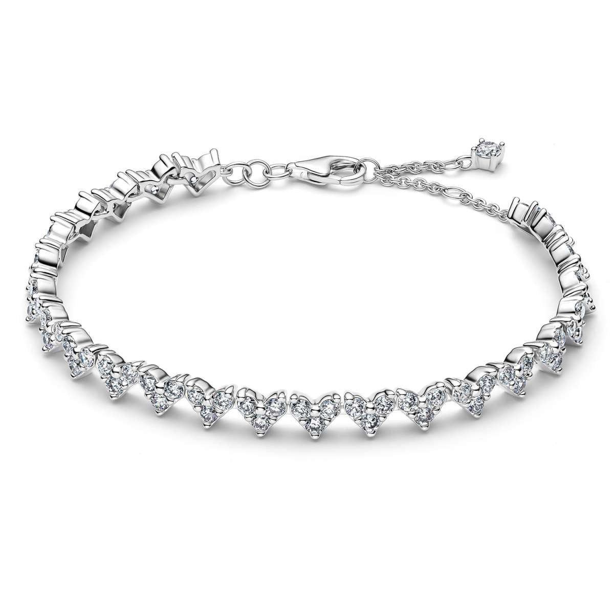 Pandora Silberarmband 594390C01, Damenarmband Silber Herz Dreifacher Stein