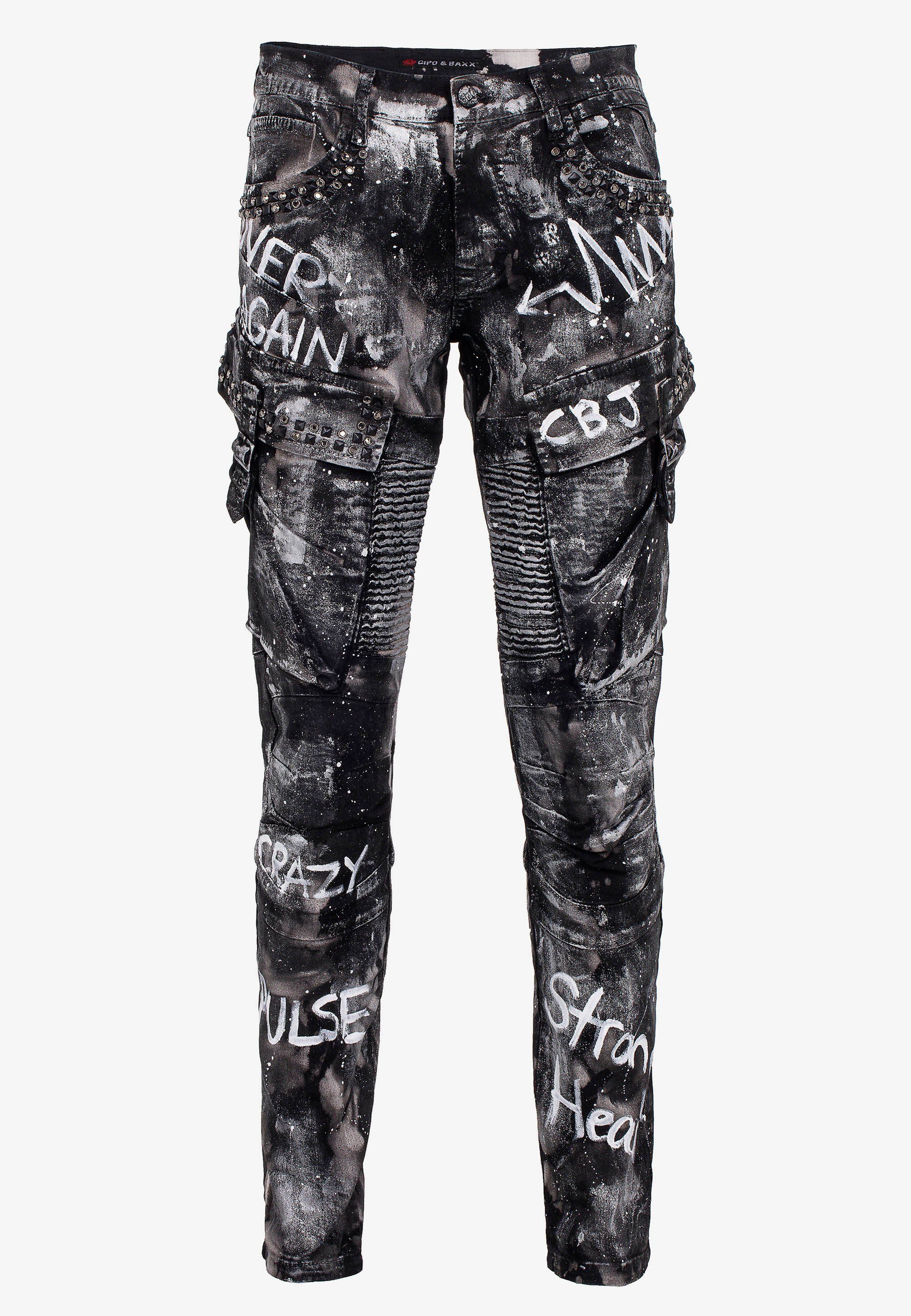 Cipo & Baxx Glitzereffekt Bequeme stylischem mit Jeans
