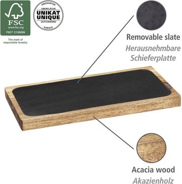 WENKO Servierbrett Ava, Akazienholz, Schiefer, (1-St), mit herausnehmbarer Schieferplatte, FSC® zertifiziertem Akazienholz