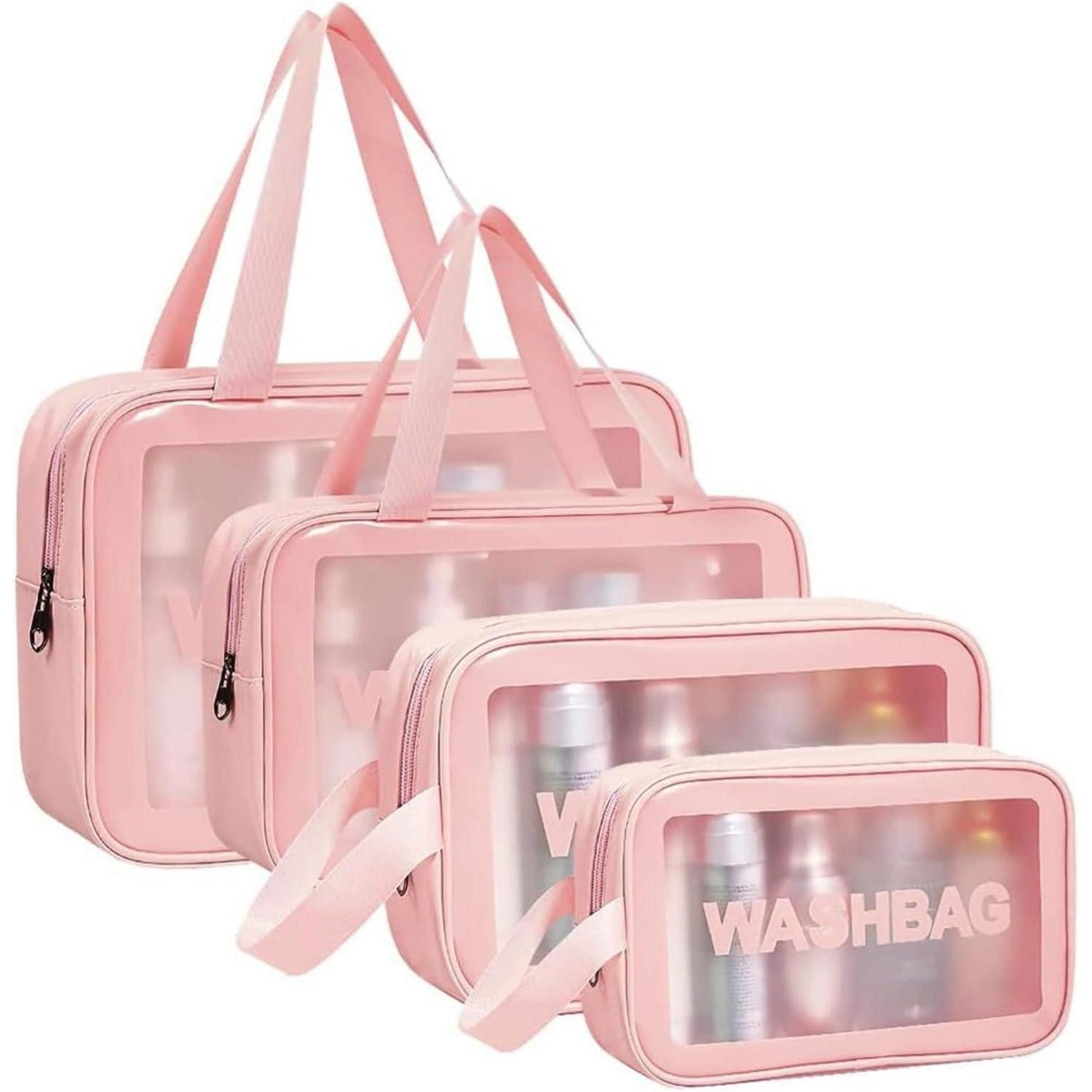 Kulturbeutel Transparente PVC Kulturtasche Reise Make up Tasche 5-teilig Rosa