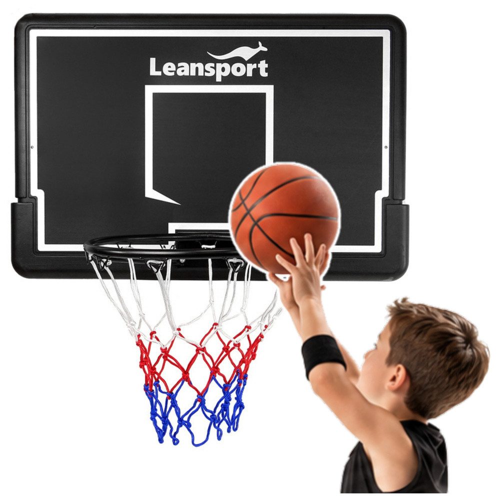 LEAN TOYS Basketball Korbanlage Hängekorb Streetballkorb (Spar-Set, 1-St., 90 x 60 x 28 cm robust), Ring Ø 43 cm, Netz, Wandmontage, Kunststoff, ab 6 Jahren