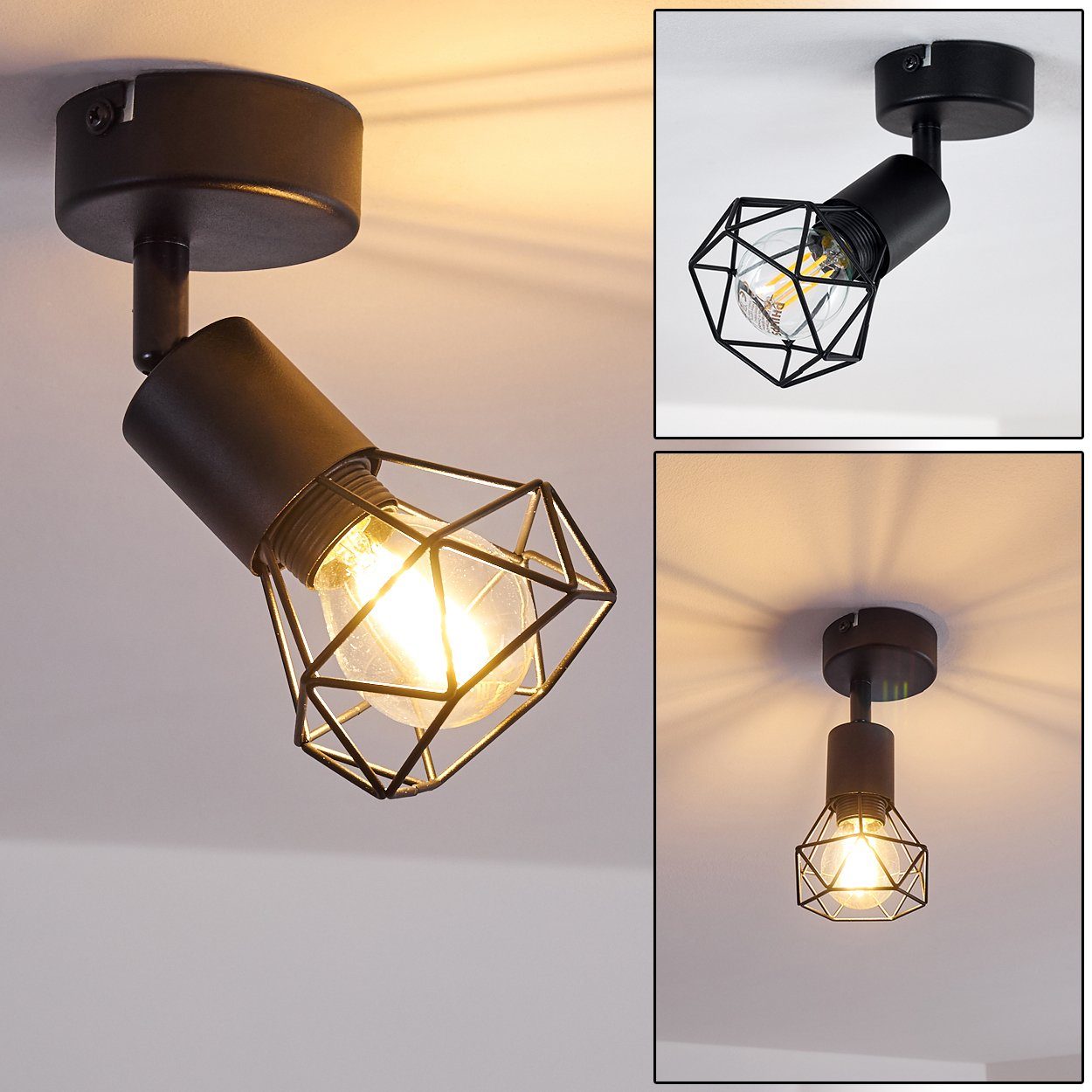 hofstein Deckenleuchte »Borio« verstellbare Retro Wandlampe aus Metall in Schwarz, ohne Leuchtmittel, 1xE14, Wandspot im Vintage Design in Gitter-Optik mit Lichteffekt