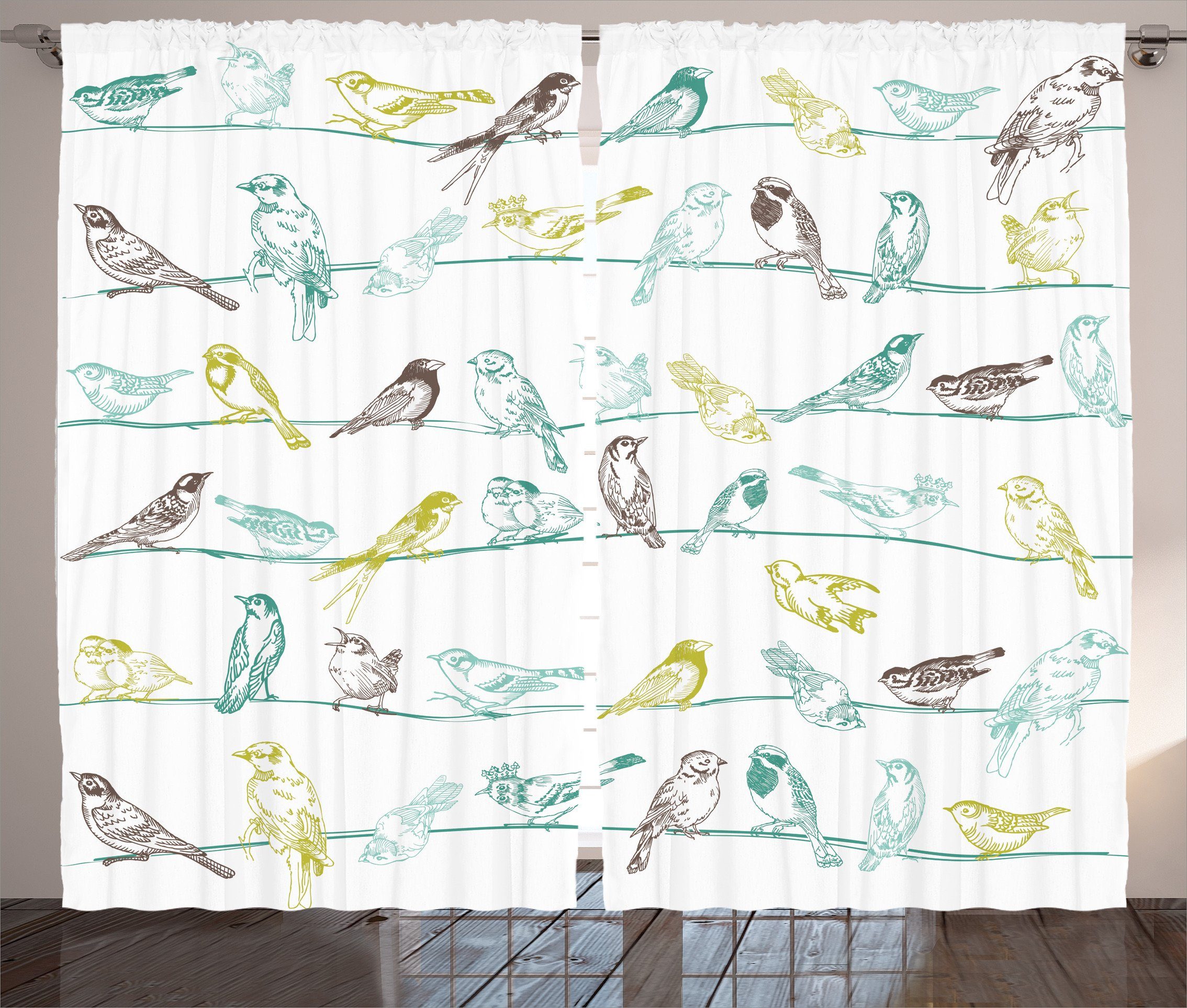 Haken, Vögel auf mit Gardine Schlaufen Vögel und Drähte Vorhang Schlafzimmer Kräuselband Abakuhaus, sitzen