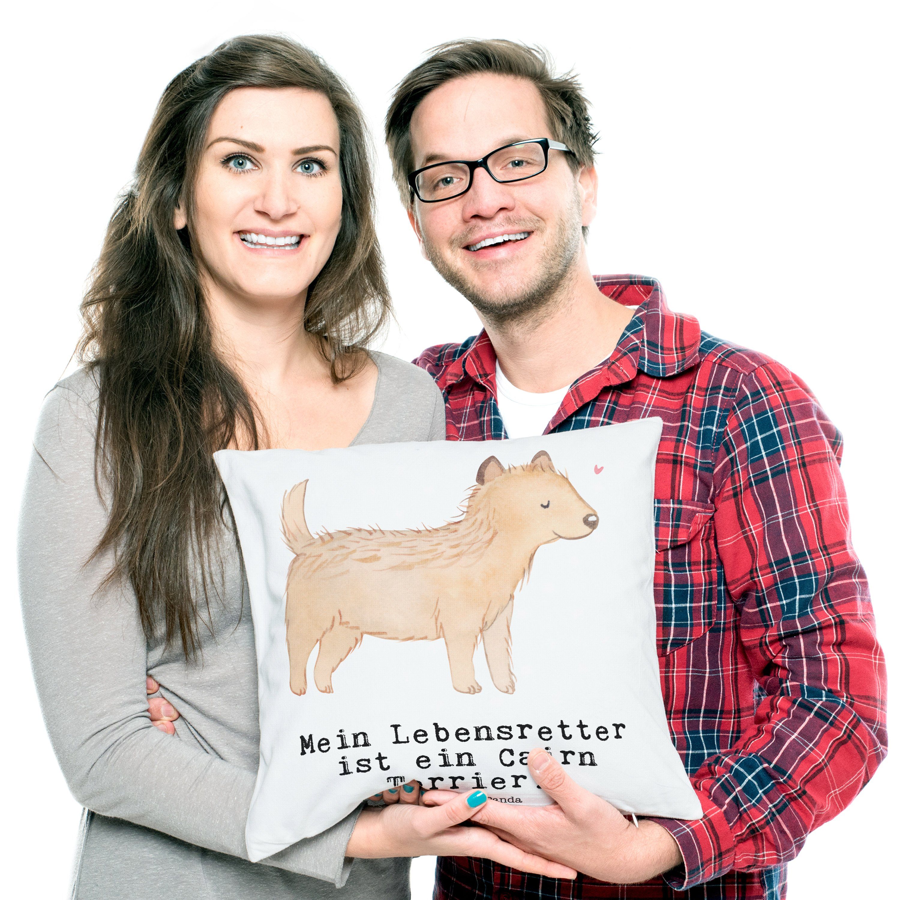 Mr. Terrier - - Mrs. Lebensretter Panda Dekokissen Motivkissen, Kiss Geschenk, & Cairn Hund, Weiß