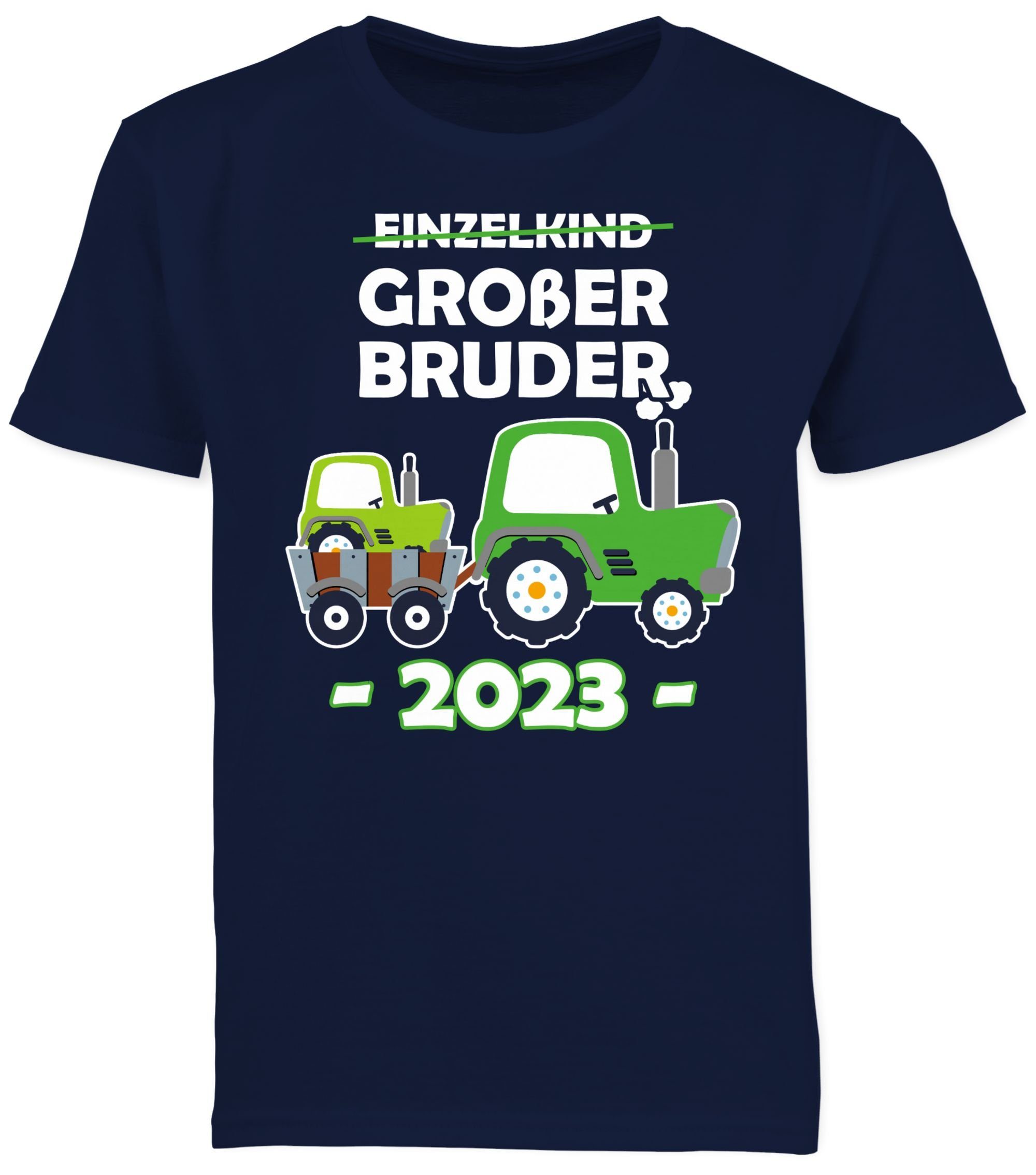 Shirtracer T-Shirt Einzelkind Großer 2023 Bruder 01 Bruder Großer Traktor Dunkelblau