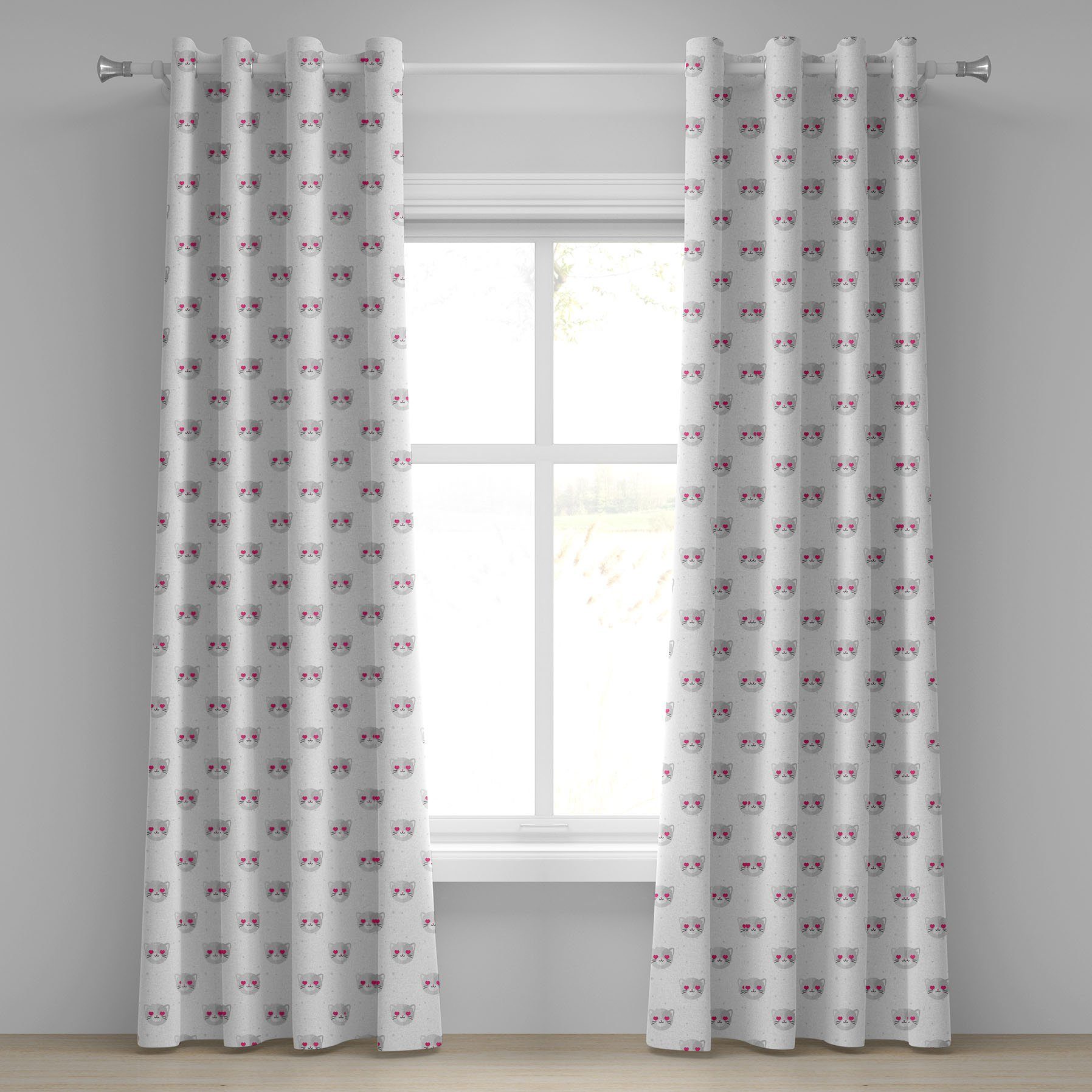 Gardine Dekorative 2-Panel-Fenstervorhänge für Schlafzimmer Herzen emoji Wohnzimmer, Abakuhaus, Gesichter Kitty rosa