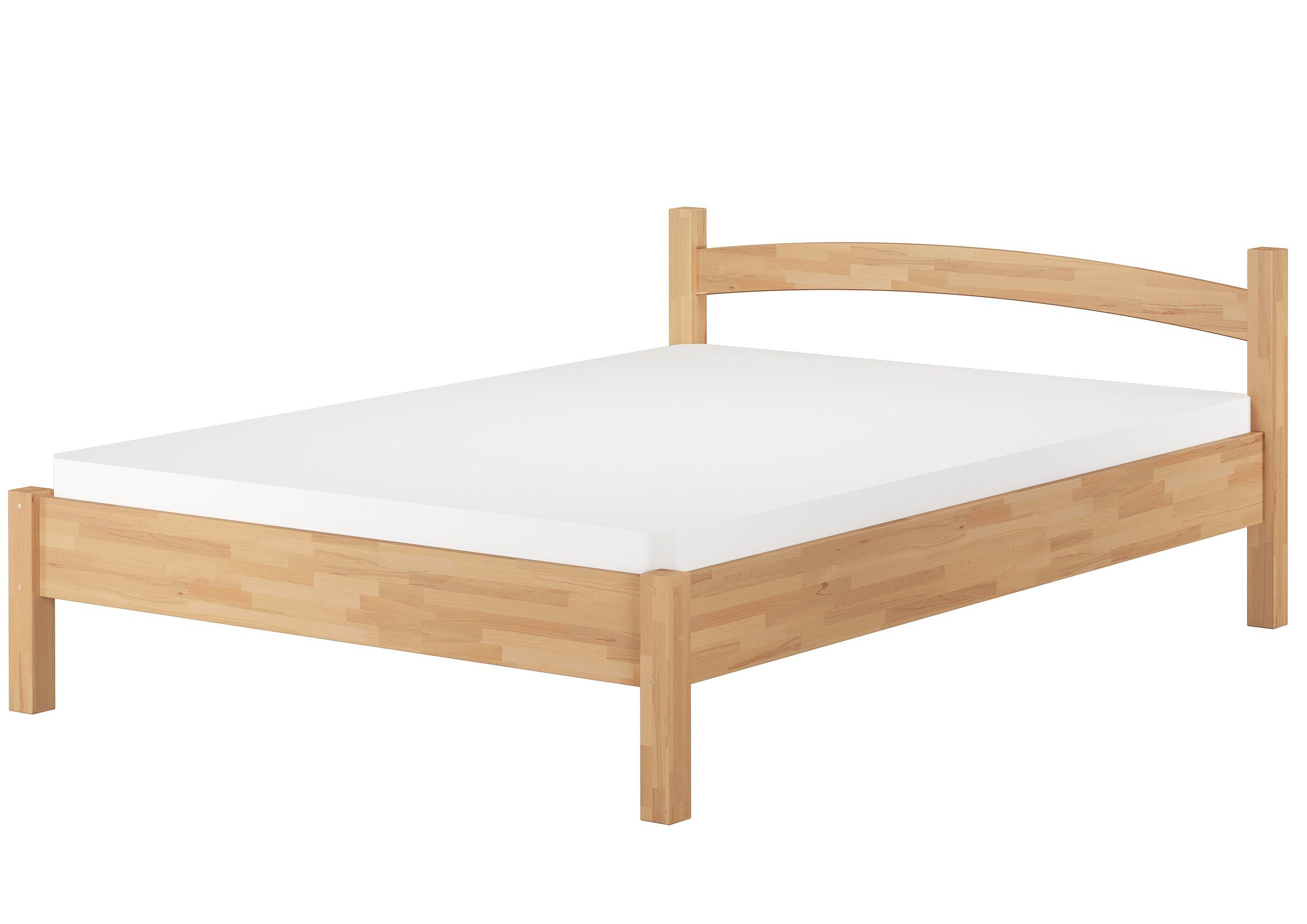 ERST-HOLZ Bett Extra breites Massivholzbett 120x200 mit Rost und Matratze, Buchefarblos lackiert