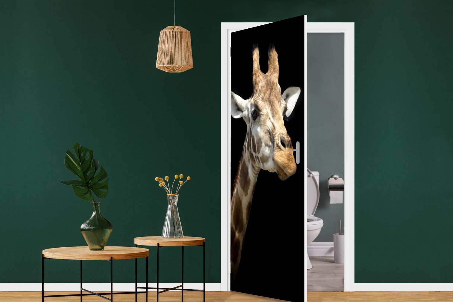 MuchoWow Türtapete Giraffenkopf für schwarzen Tür, (1 cm St), Hintergrund, Türaufkleber, 75x205 Matt, Fototapete bedruckt, für