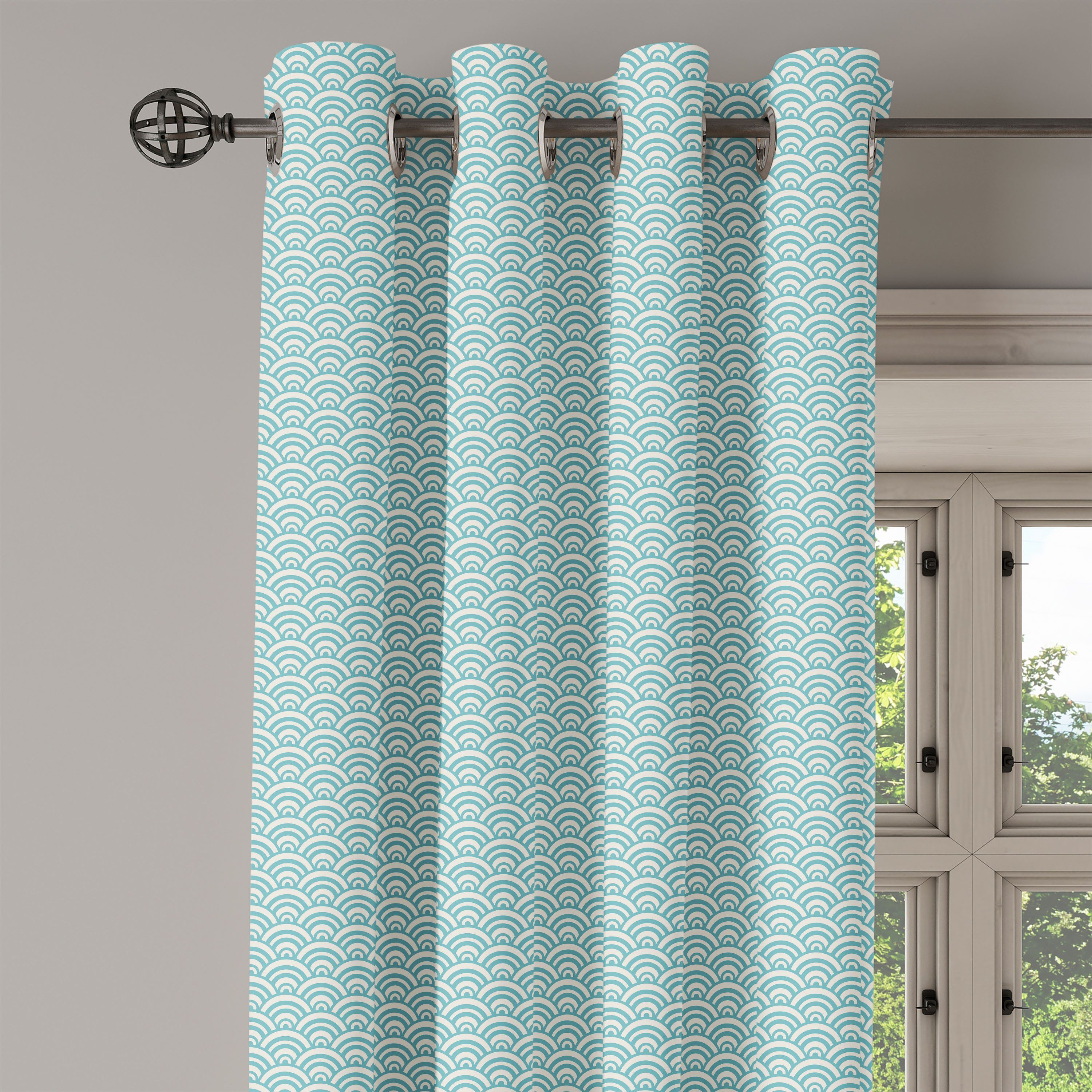 Bubbles Dekorative Linien Gardine Abakuhaus, Wohnzimmer, für Schlafzimmer 2-Panel-Fenstervorhänge Aqua Sea Kurvige