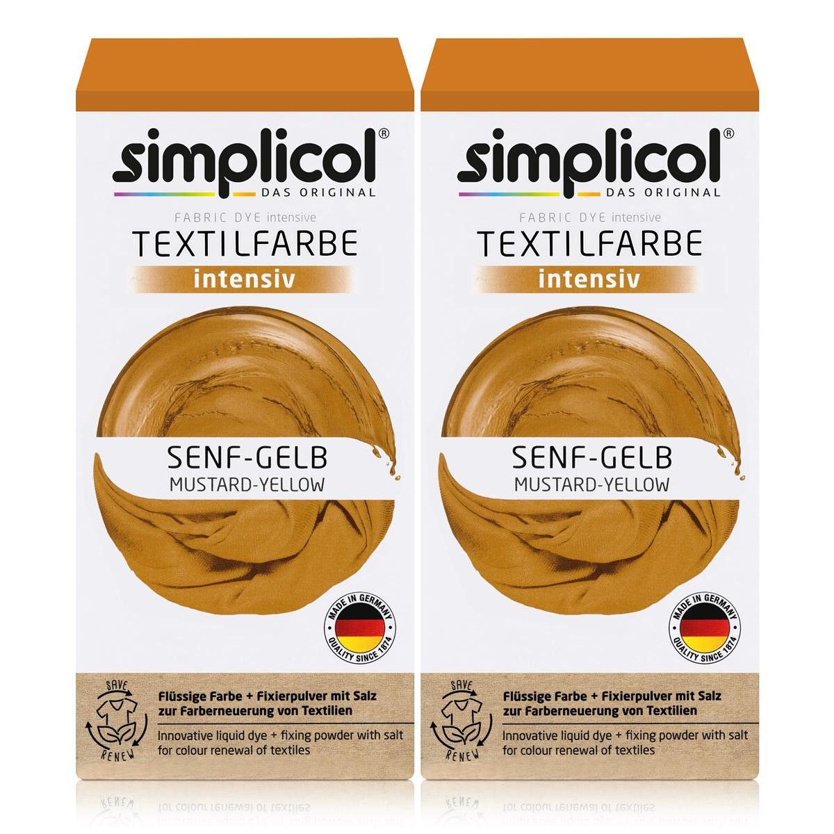 Textilfarbe Simplicol Textilfarbe intensiv Senf-Gelb Flüssigfarbe, Fixierer (2er P