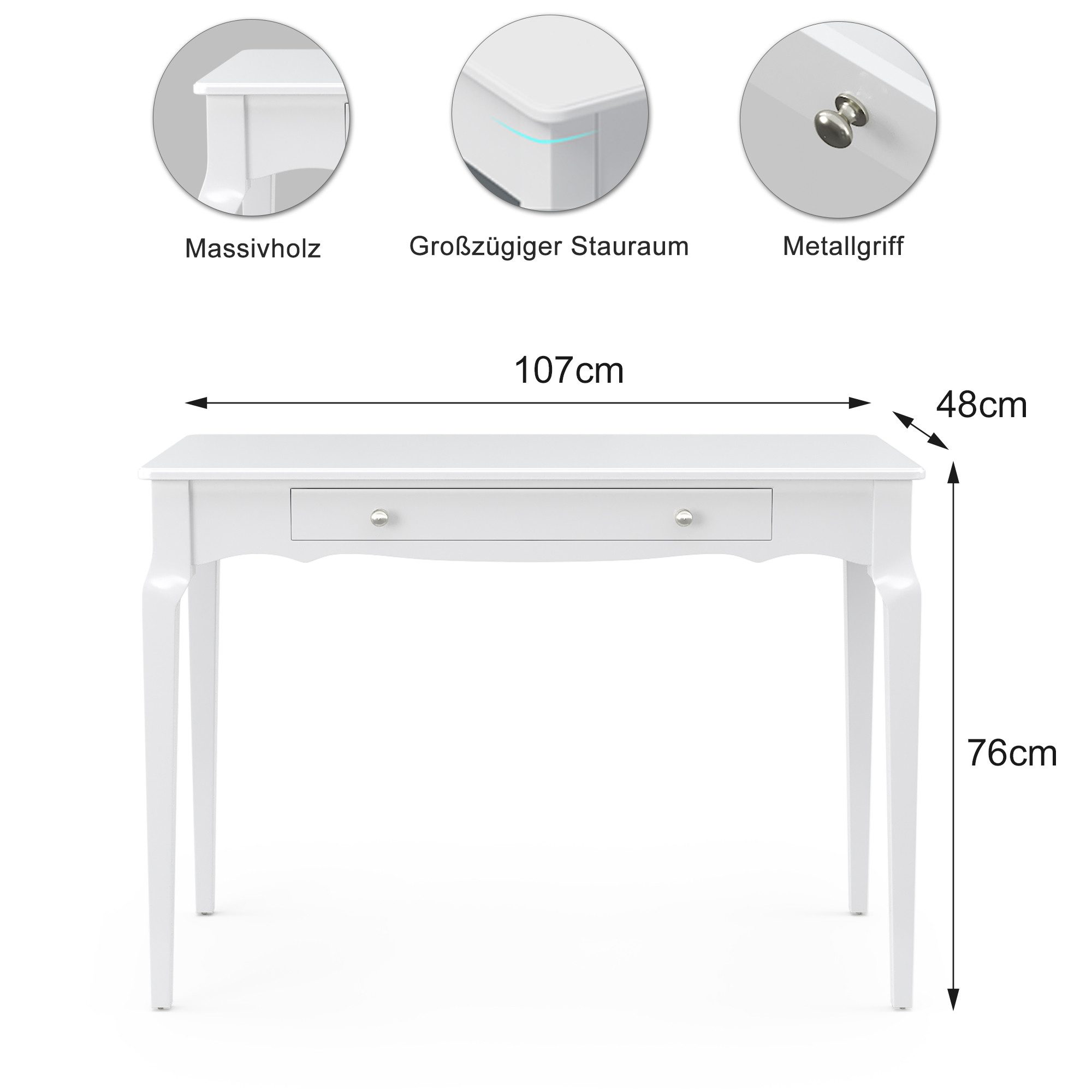 OYRREU Schreibtisch mit Schubladen/Monitorständer/Rückwand, modern, vintage Schminktisch (Set, mit Aufbewahrung), freistehender Schminktisch Boudoir