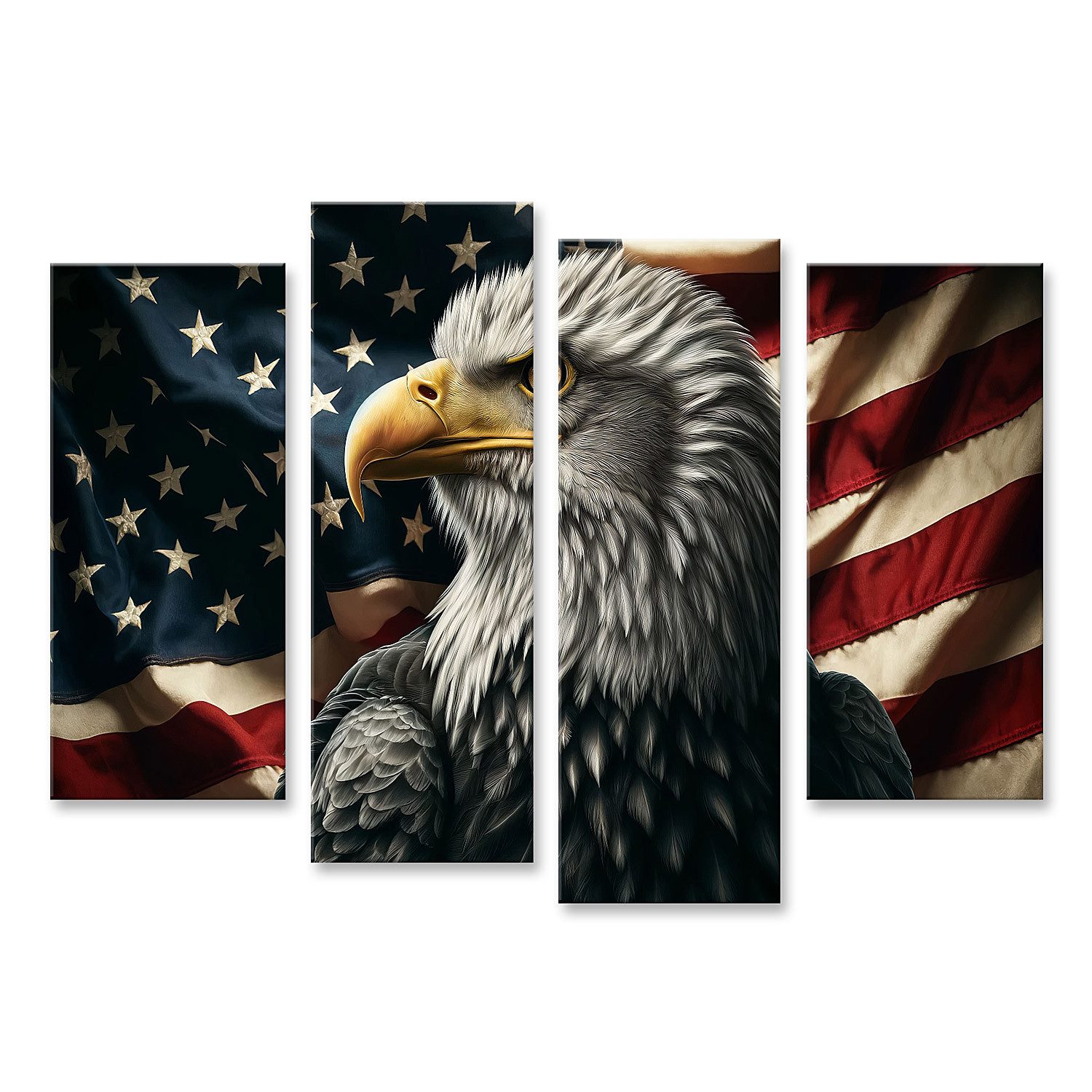 islandburner Leinwandbild See Adler Porträt vor Vintage USA Flagge