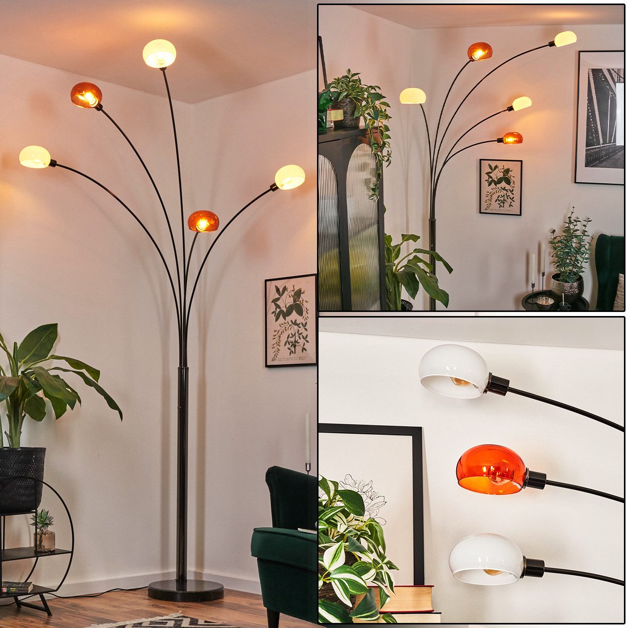 Stehlampe Stehlampe aus Metall in Schwarz/Chrom/Weiß/Orange, Retro-Design