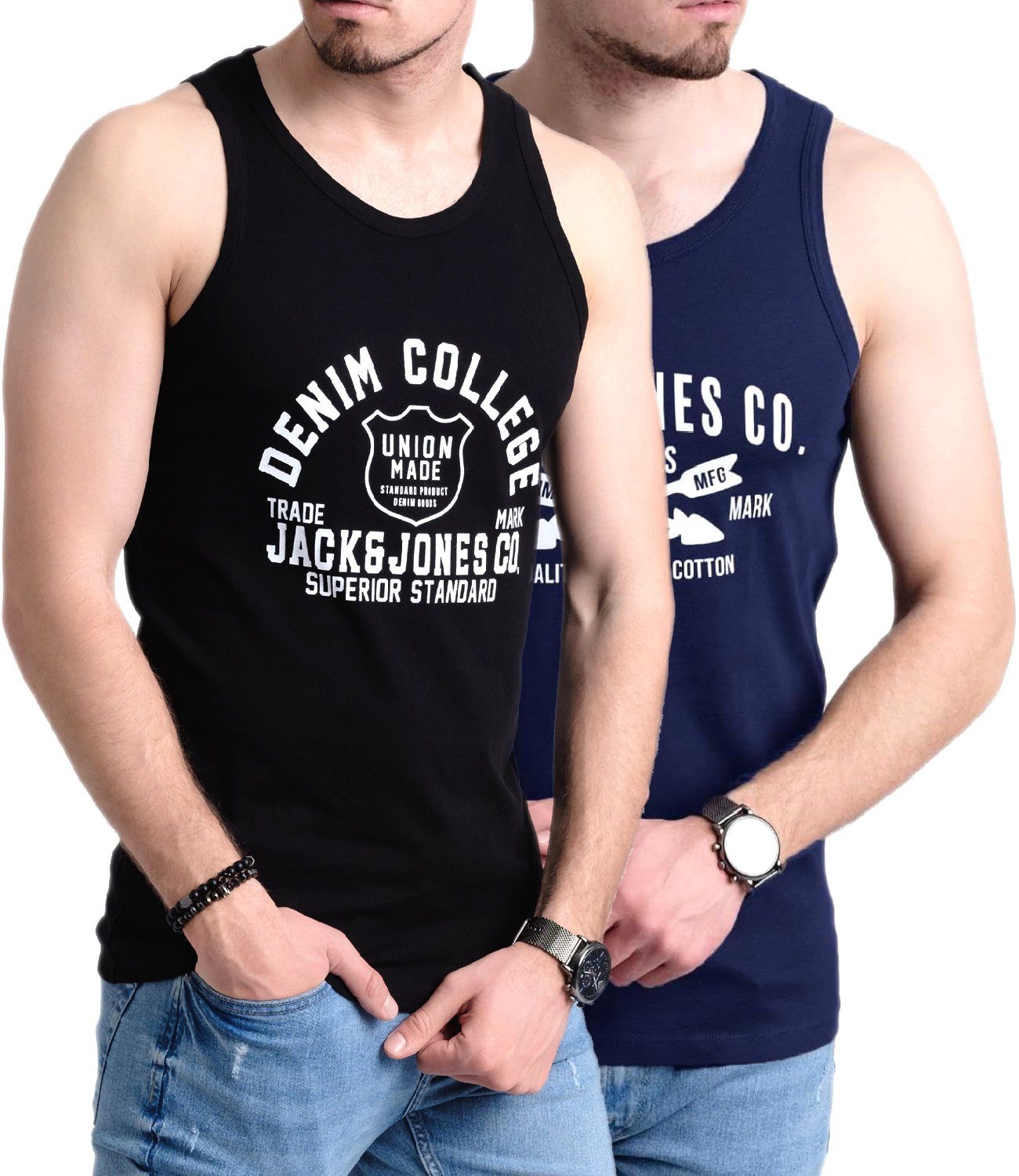 Jack & Jones Tanktop Bedrucktes Shirt aus Baumwolle (2er-Pack) mit Print