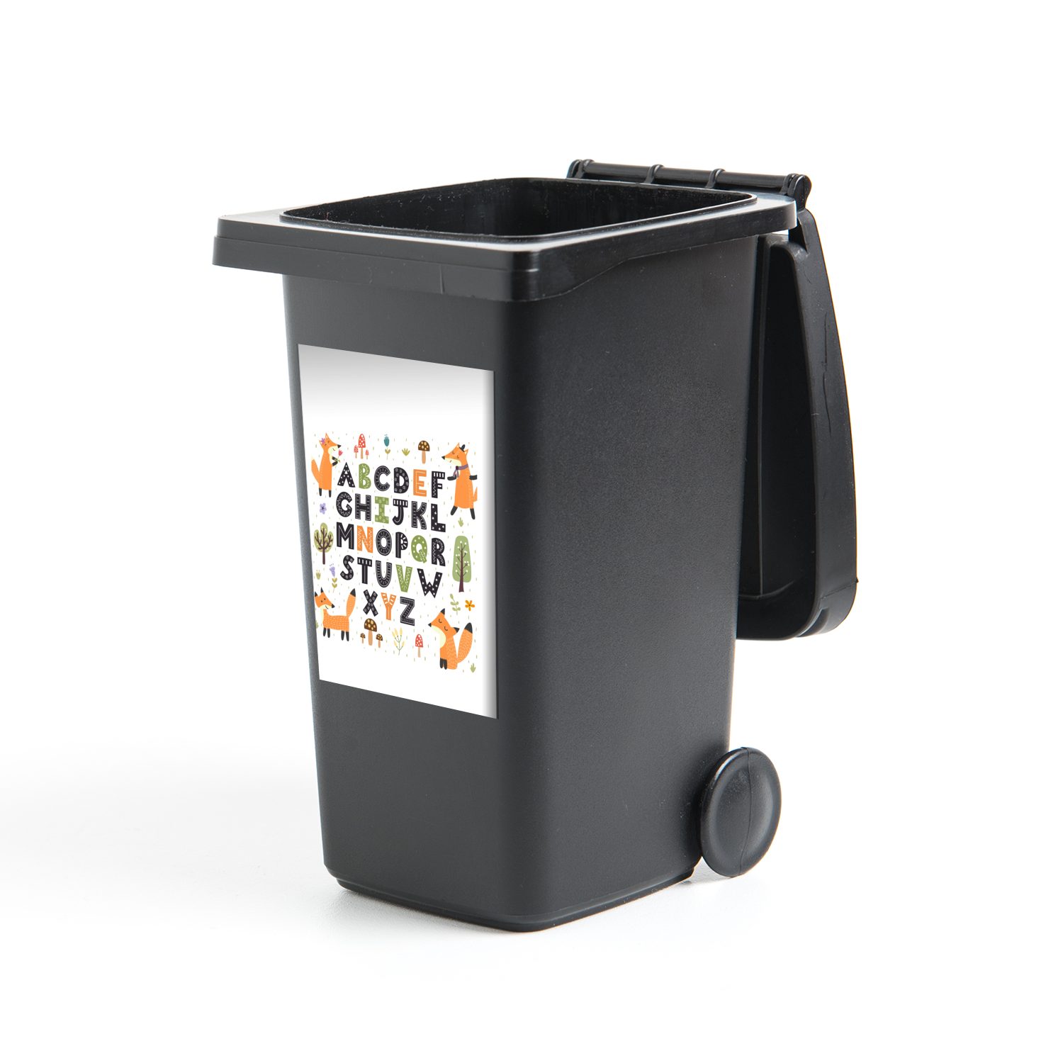 MuchoWow Wandsticker Illustration Alphabet mit orangefarbenen Füchsen (1 St), Mülleimer-aufkleber, Mülltonne, Sticker, Container, Abfalbehälter