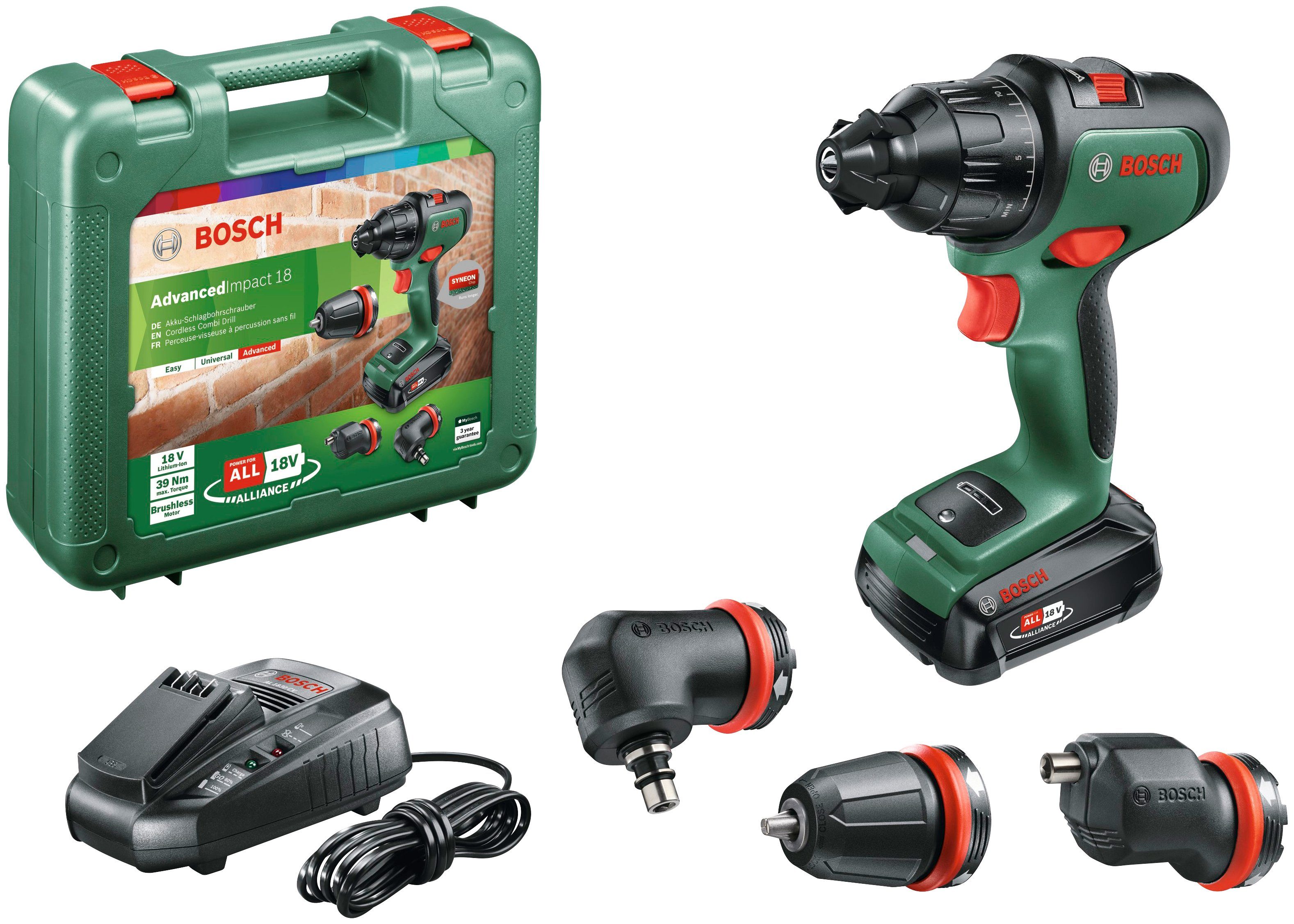 Bosch Home & Garden Akku-Schlagbohrschrauber Akku 18, 1500 max. und U/min, Ladegerät mit AdvancedImpact