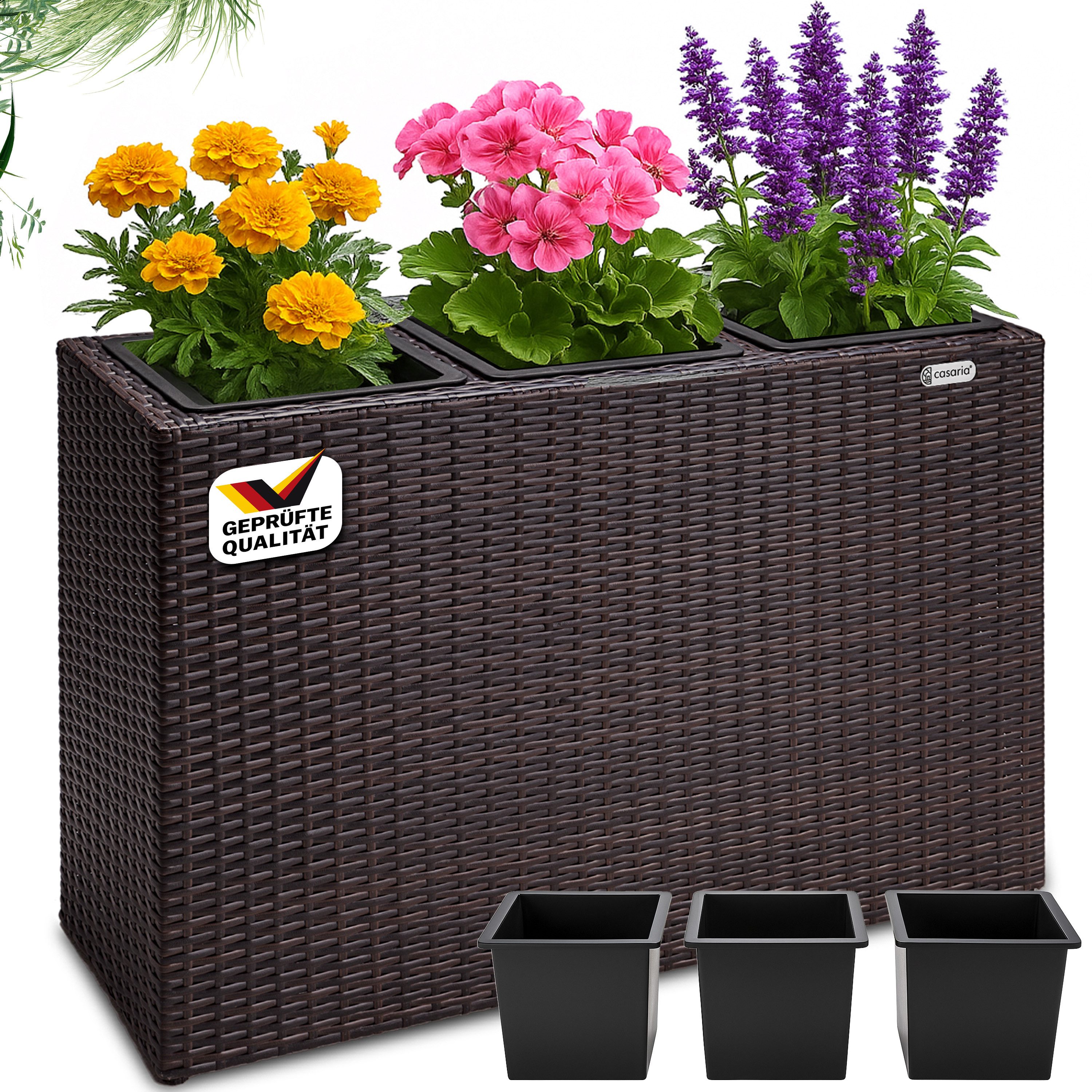 Casaria Pflanzkübel, 3 Innentöpfe Herausnehmbar Polyrattan günstig online kaufen