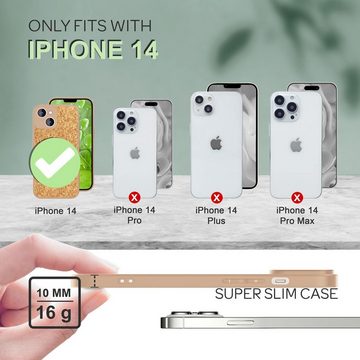 Nalia Smartphone-Hülle Apple iPhone 14, Silikon Hülle mit Echt-Kork / Natur-Kork Hellbraun / Rutschfest / Dünn