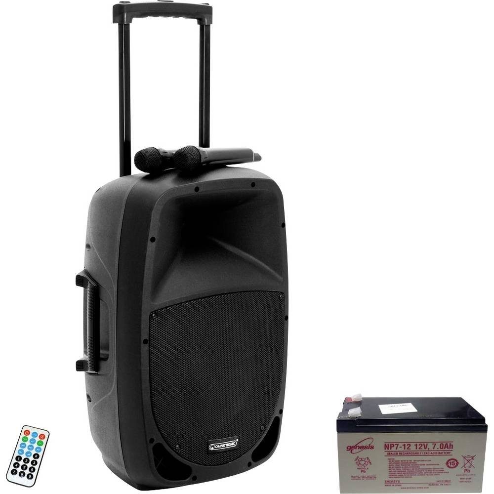 Omnitronic Drahtlos-PA-System + ACCESSORY Akku 12V/7000 mAh 20000549 Portable-Lautsprecher (Bluetooth, inkl. Mikrofon, Trolley-Funktion)