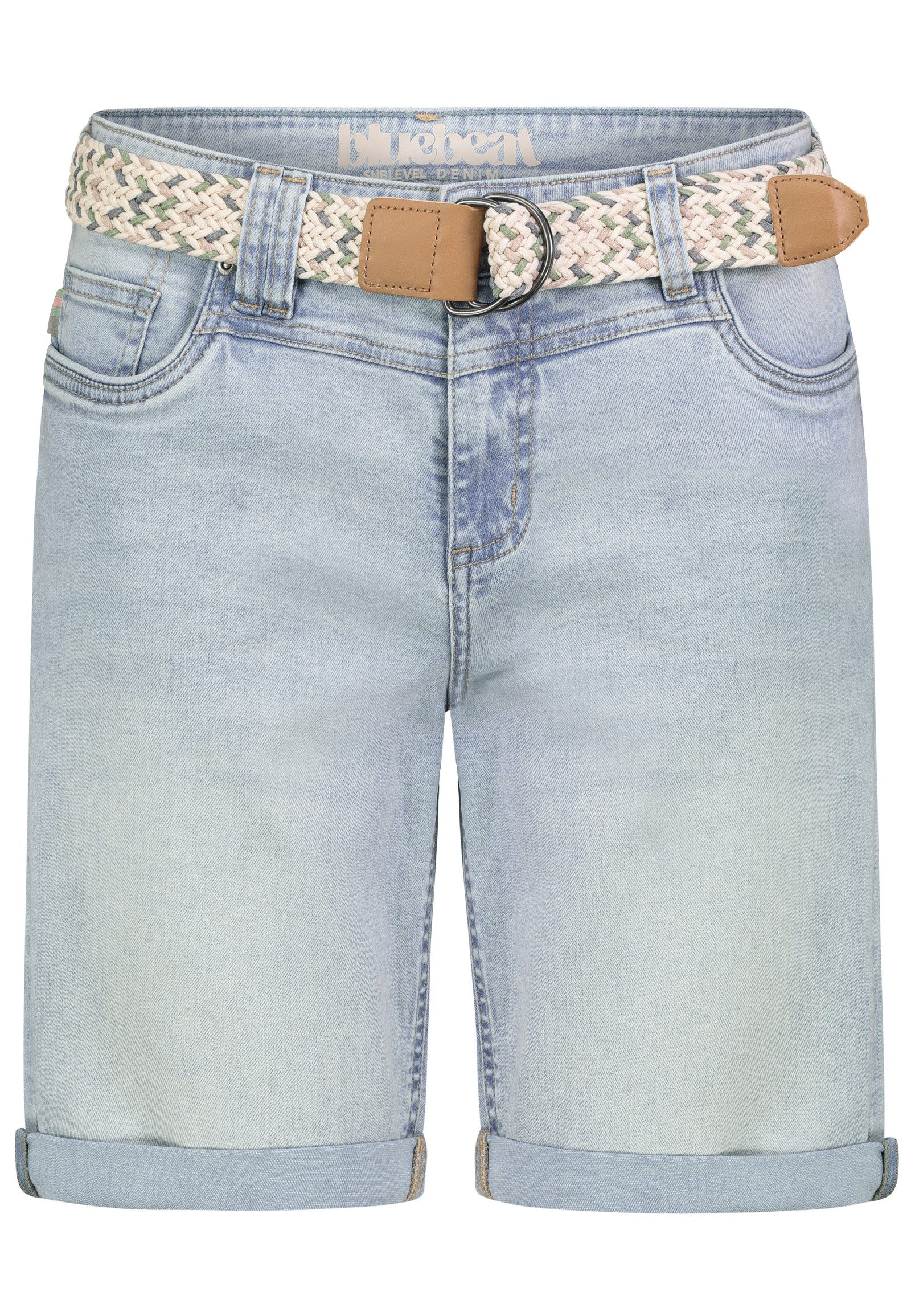 SUBLEVEL Bermudas Damen Jeans Shorts Bermuda Kurze Hose Short Denim Stretch Denim Gürtel