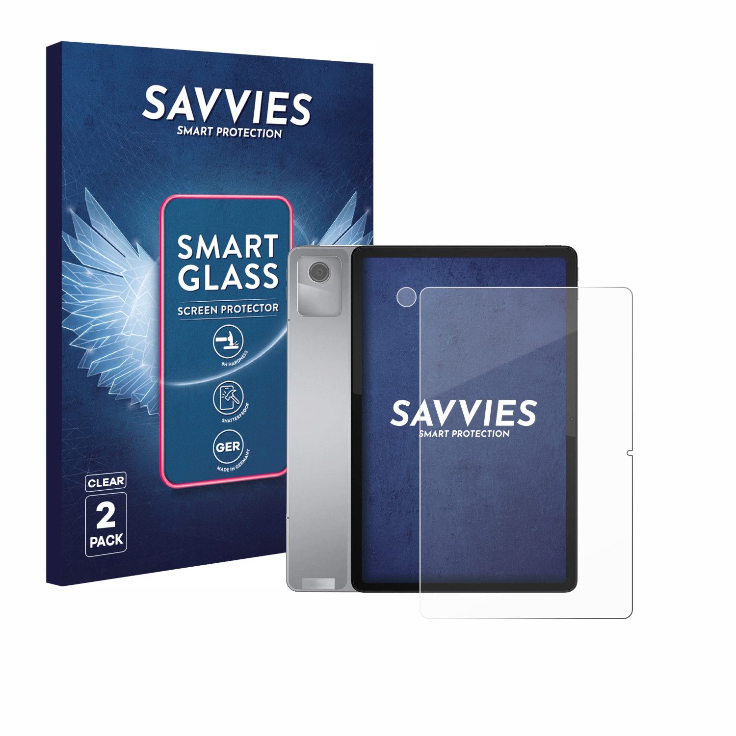 Savvies Displayschutzglas Schutzglas Panzer für Lenovo Tab M11 (Display+Kamera), 2 Stück, Schutzfolie Display Schutz Glas Folie klar