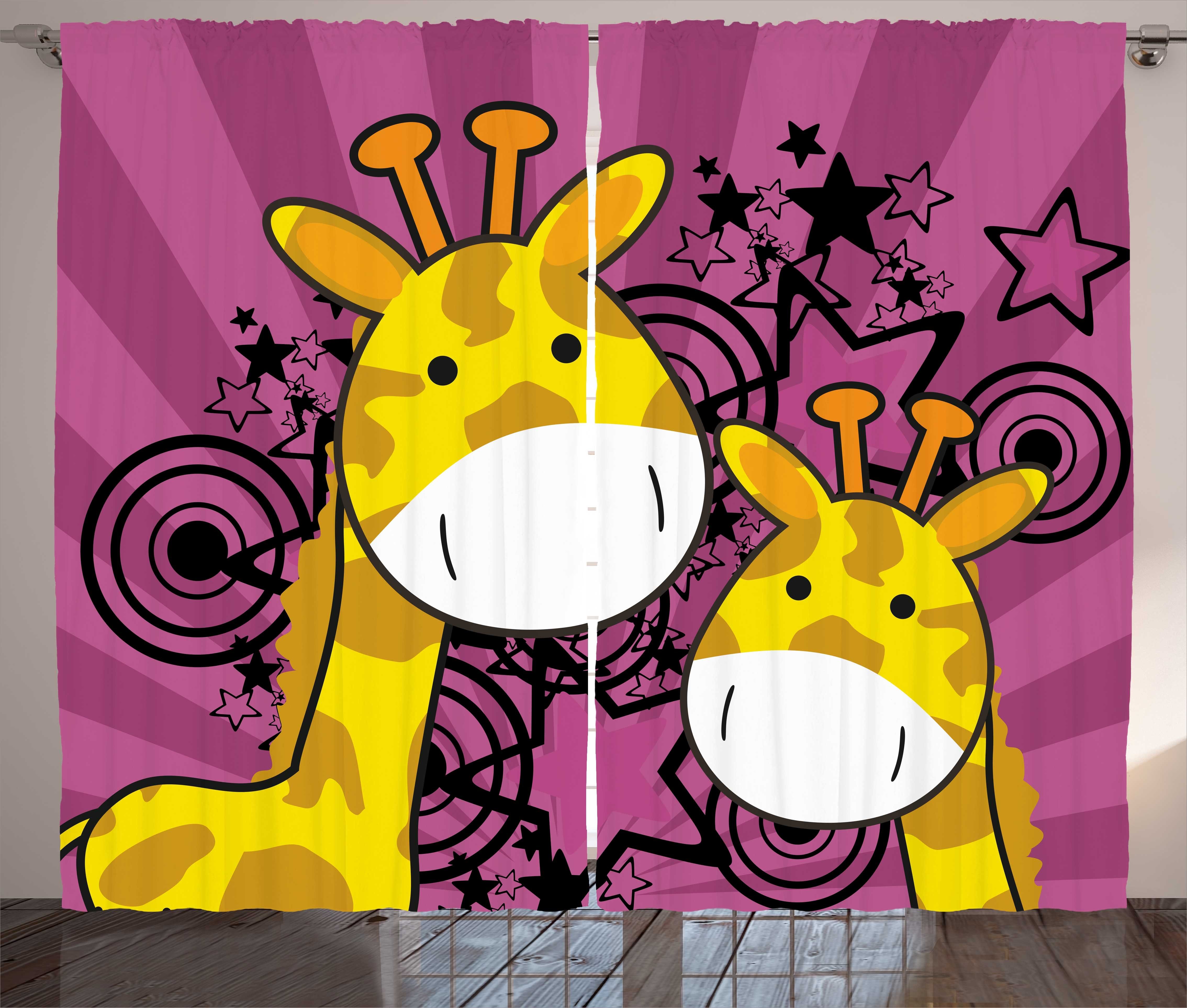 Gardine Schlafzimmer Kräuselband Vorhang mit Tiere Schlaufen Abakuhaus, Starburst Giraffe und Cartoon Haken