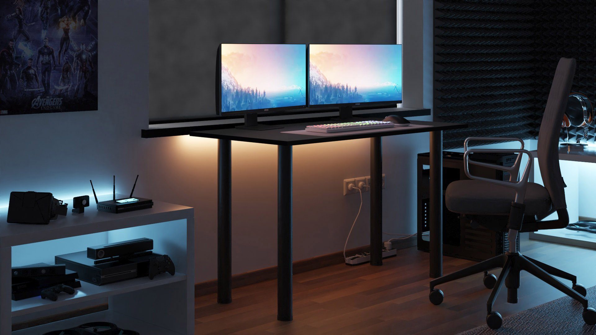 Schreibtisch MÖBELSYSTEM Gamingtisch LED Beleuchtung grau mit Gaming