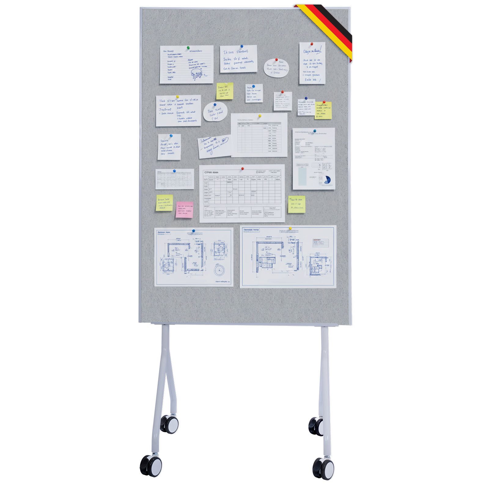 Floordirekt Memoboard Giant, Mobile Präsentationstafel 80 × 120 cm mit feststellbaren Rollen, (leichter & stabiler Metallrahmen, 1-tlg., verschiedene Farben), beidseitige Filztafel mit Ablage für Büro, Schule, Meeting, Workshop