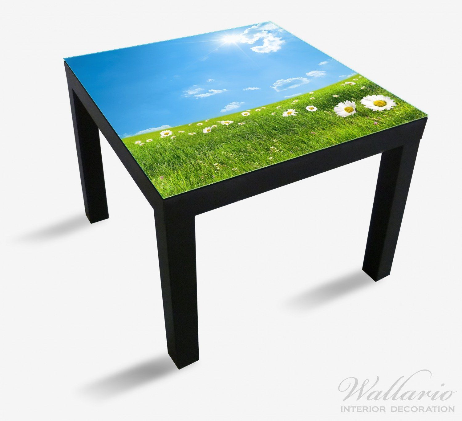 Weiße Lack Sommerwiese blauem Gänseblümchen Wallario Himmel (1 Tischplatte St), Tisch vor geeignet Ikea für -