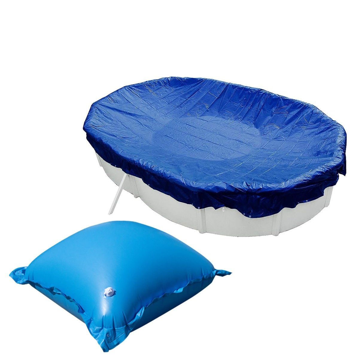 Pool-Abdeckplane Abdeckplane mit Luftkissen SET Oval Blau mit Übermaß Pool Überwinterun