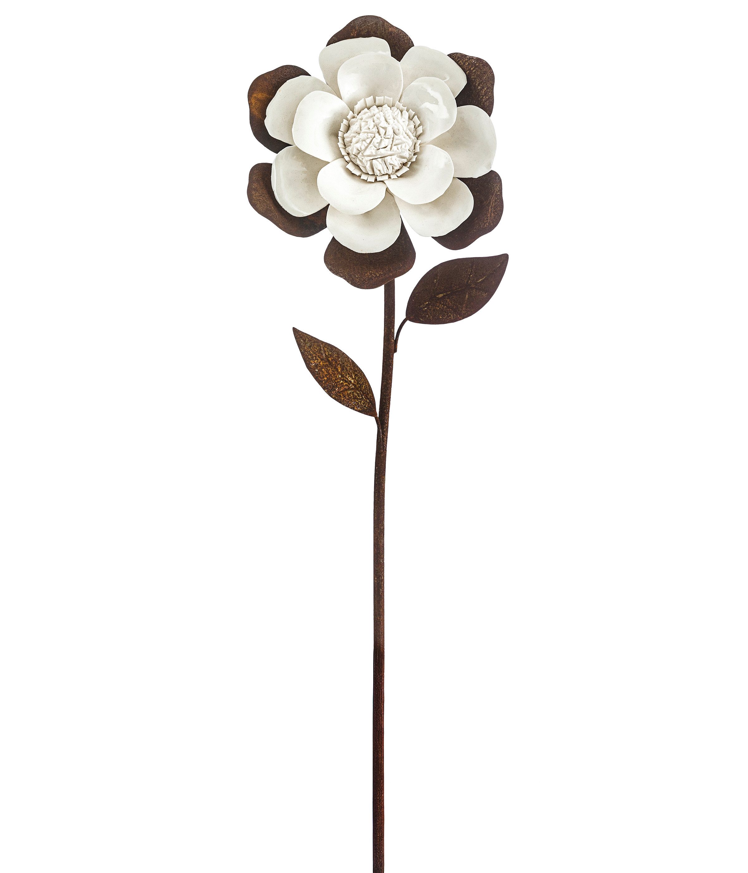 Dehner Gartenstecker Dekostab Blume, Rostoptik, Höhe 100 / 110 cm, Eisen / Keramik, bronze rustikaler Gartenstecker, frostbeständig