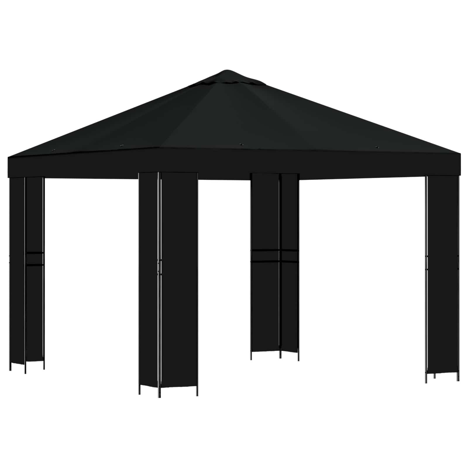 vidaXL Partyzelt Pavillon 3 x 3 m Schwarz Polyester und Stahl 190