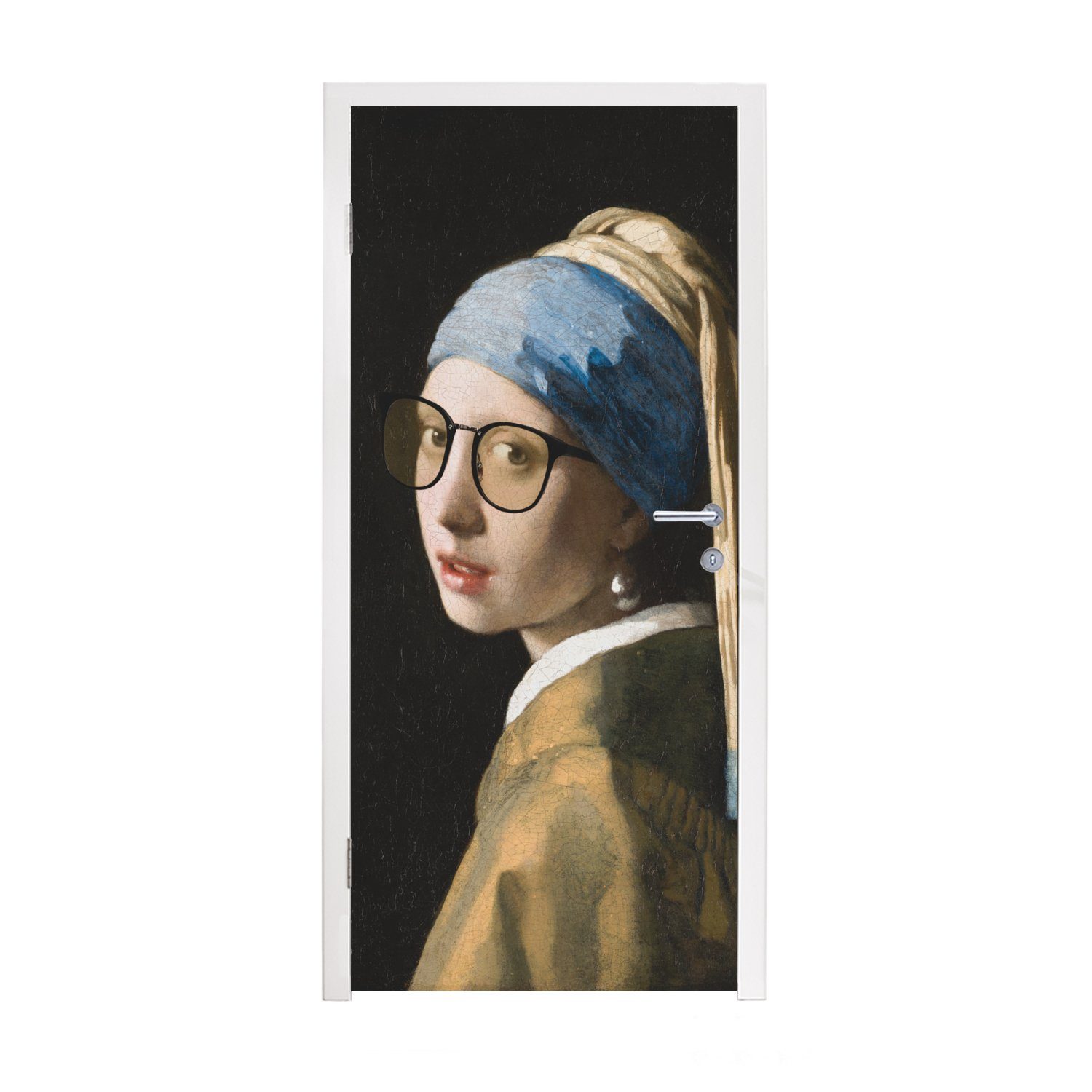 MuchoWow Türtapete Das Mädchen mit dem Perlenohrring - Vermeer - Brillen, Matt, bedruckt, (1 St), Fototapete für Tür, Türaufkleber, 75x205 cm