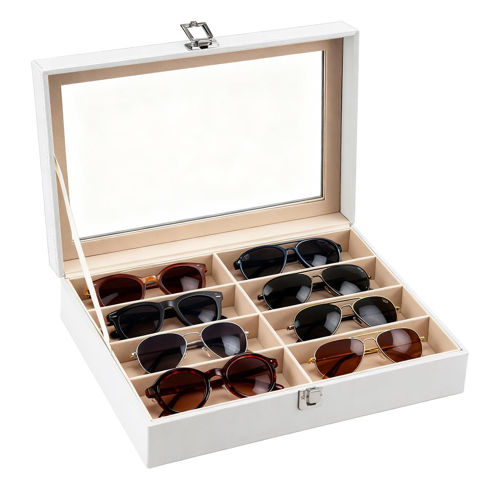 Youyijia Brillenetui Brillenbox für 8 Fächer Brillen Brillenkoffer Sonnenbrillen, 8 Brillenbox