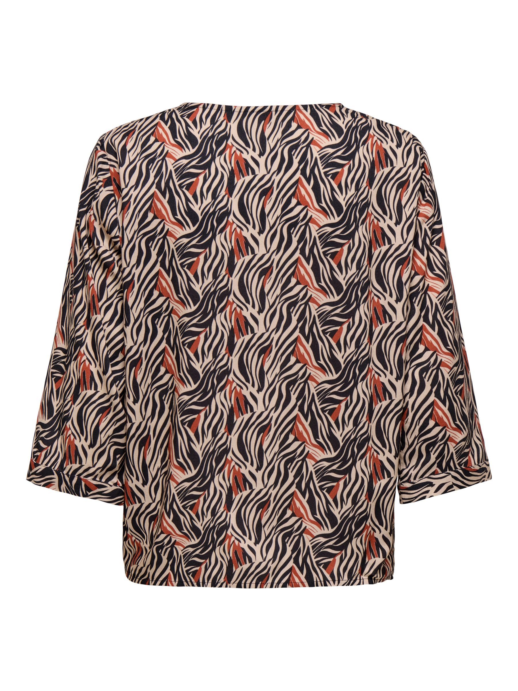 JACQUELINE de YONG Blusenshirt Designmuster mit V-Ausschnitt und Drei-Viertel-Ärmeln für Regular Fit V-Ausschnitt 3-4 Ärmel bedruckt schnell trocknend