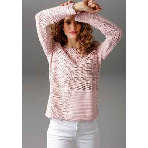 Aniston CASUAL Rundhalspullover mit trendig gemixten Ajour-Mustern