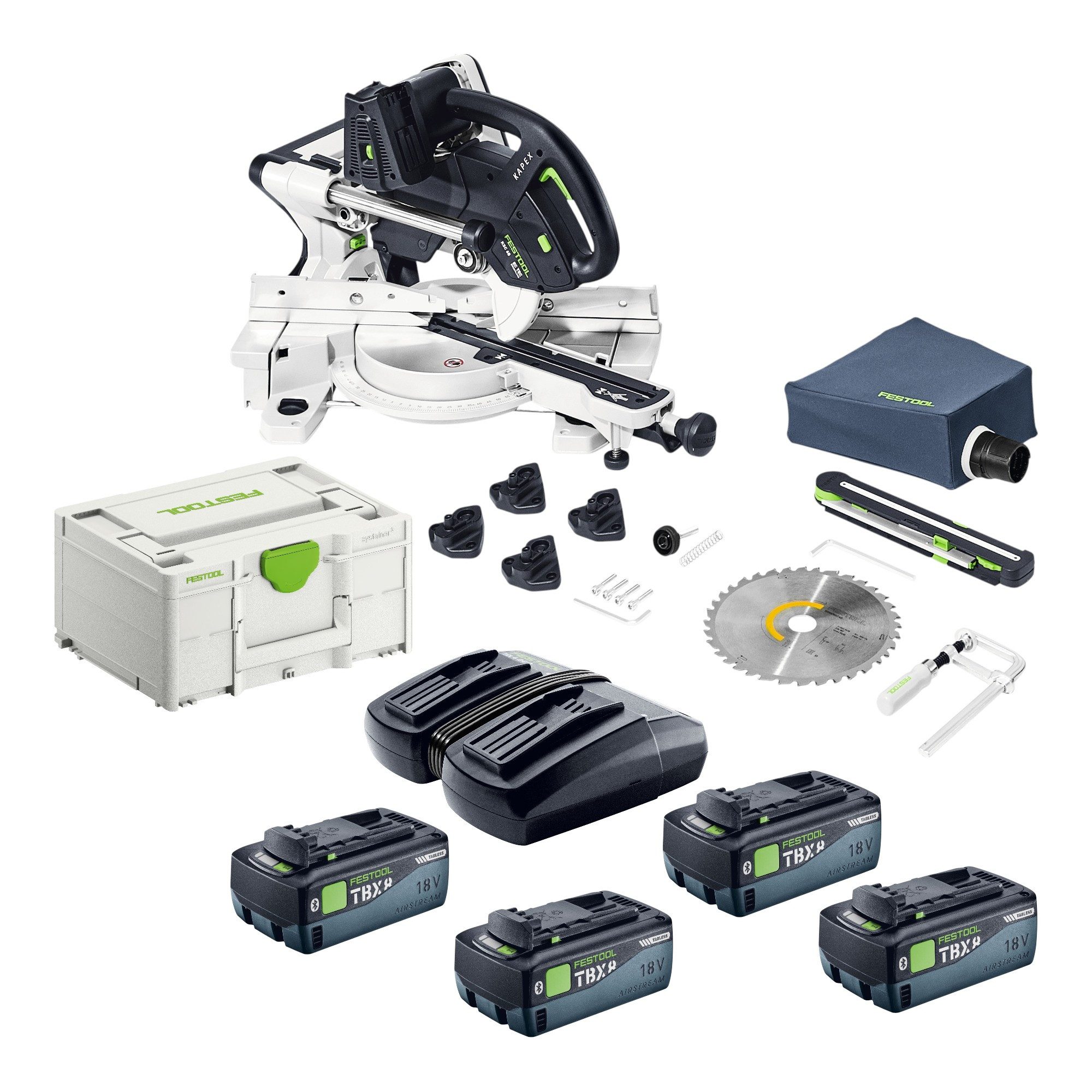 FESTOOL Akku-Kapp-Gehrungssäge KAPEX KSC 60 EB-Basic 36 V Brushless + 4x Akku 8,0 Ah + Lader