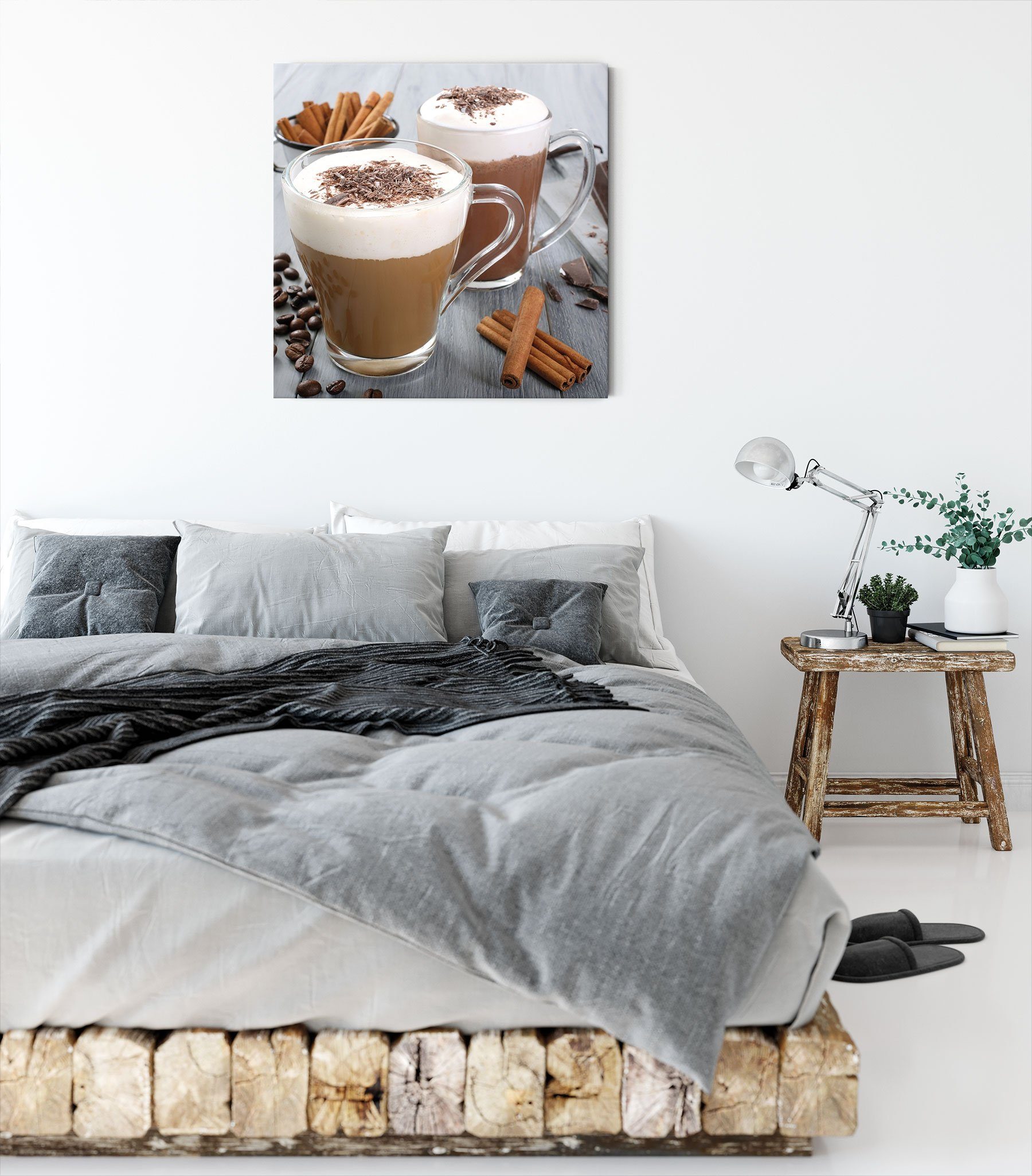 Pixxprint Schokolade Leinwandbild bespannt, Kaffee, fertig St), Zackenaufhänger Schokolade inkl. (1 Leinwandbild Kaffee und und