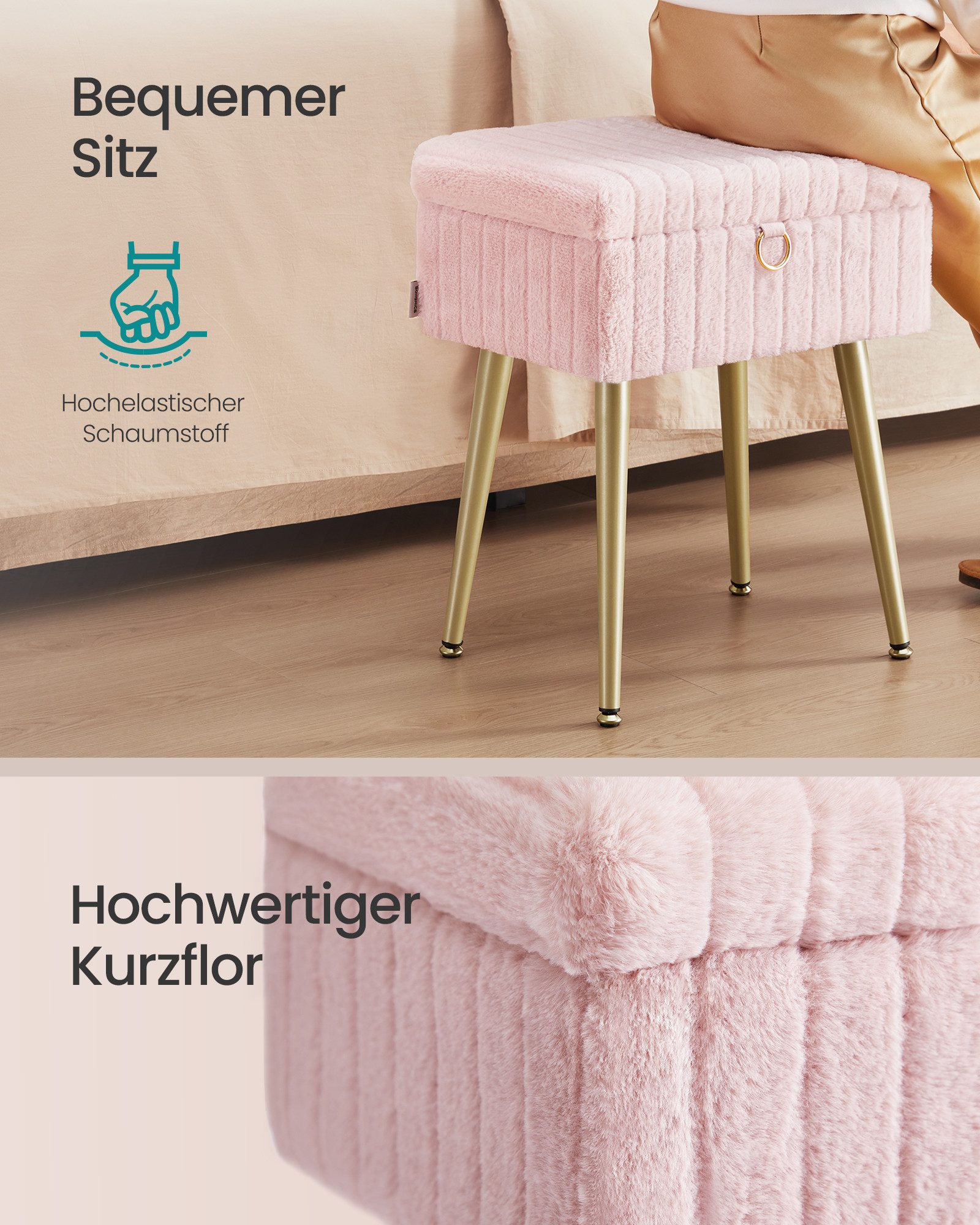 SONGMICS Sitzhocker, Schminktisch-Stuhl, Hocker mit Stauraum, Schminkhocker, Fußhocker
