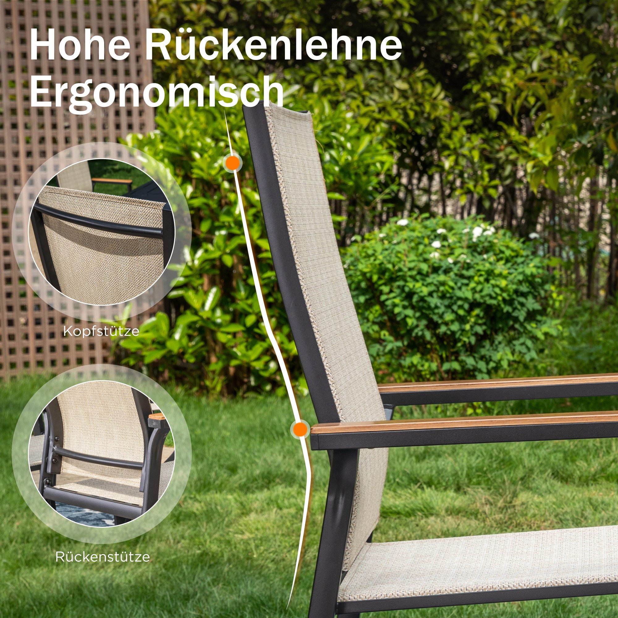 PHI VILLA Garten-Essgruppe, (Gartenmöbel Set Outdoor Balkon Esstisch)