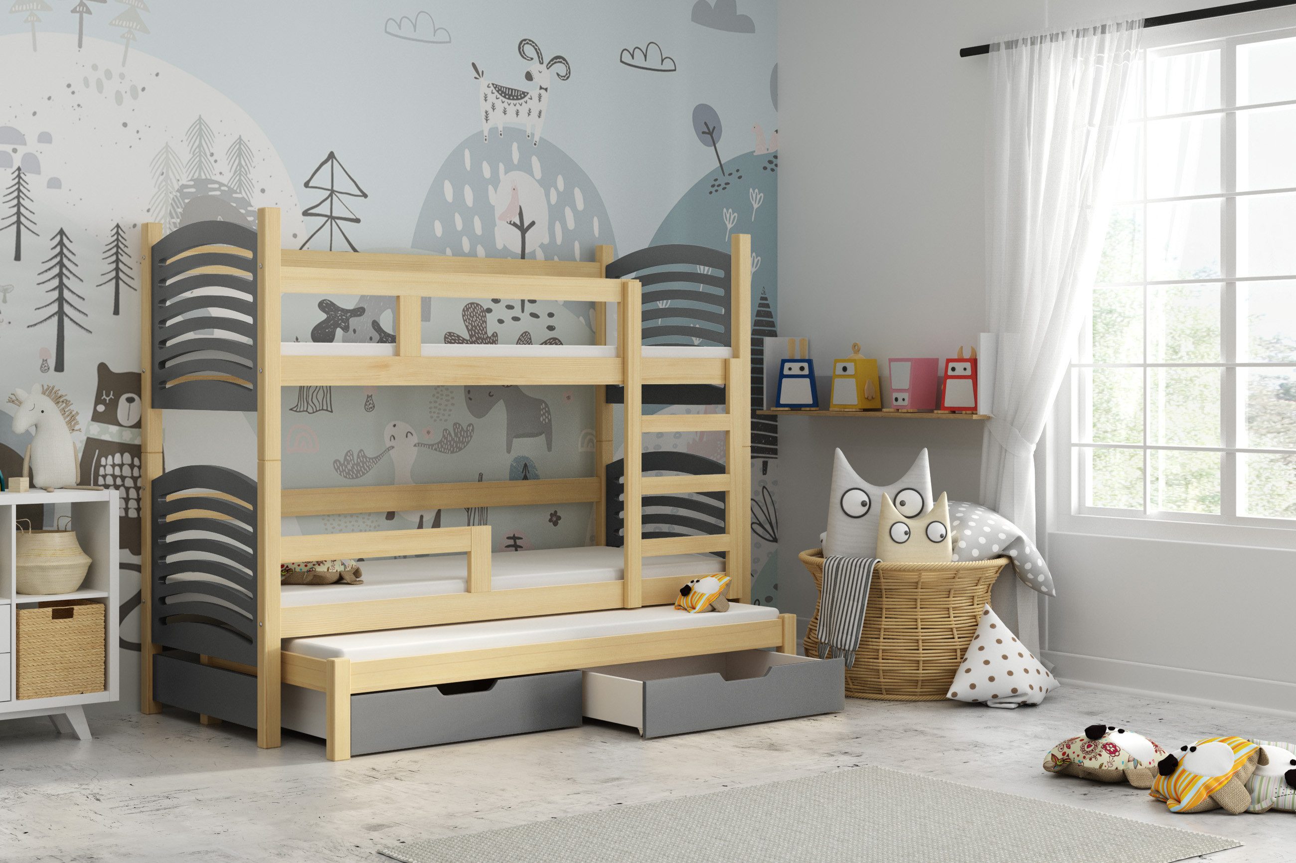 Hochbett Etagenbett optional mit Ausziehbett + Inklusive Matratzen 180x80cm