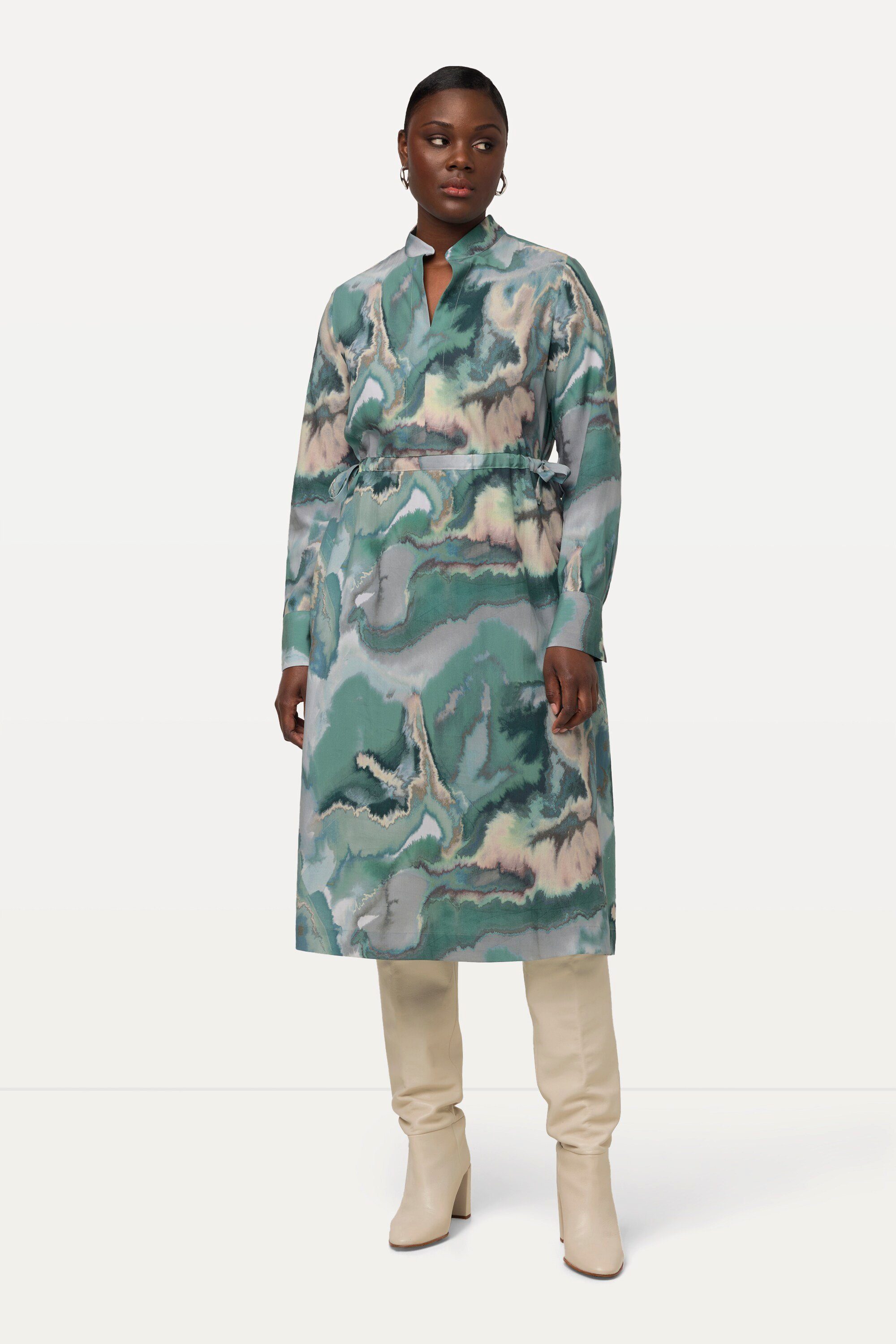 Midikleid Lyocell-Midikleid Marmor-Design Stehkragen Langarm
