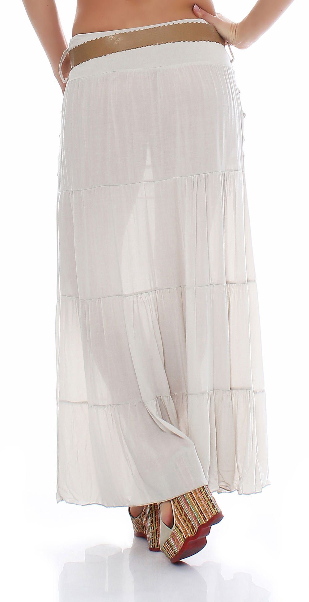 malito more than fashion Sommerrock malito Damen Maxi Rock mit Strickmuster, langer Rock mit Gürtel, luftiger Maxirock