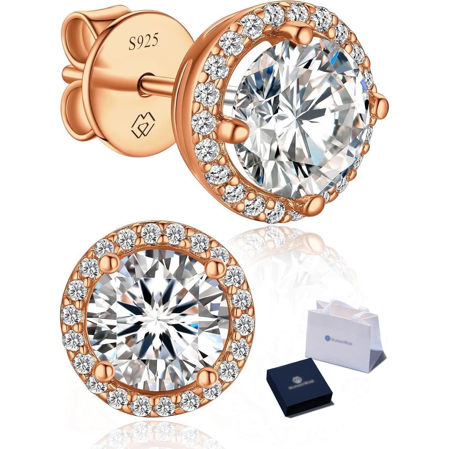 LuxusKollektion Paar Ohrstecker Ohrringe Moissanite Rosegold 0.6 Karat(0.3ct*2)-4mm Rosegold-Halo